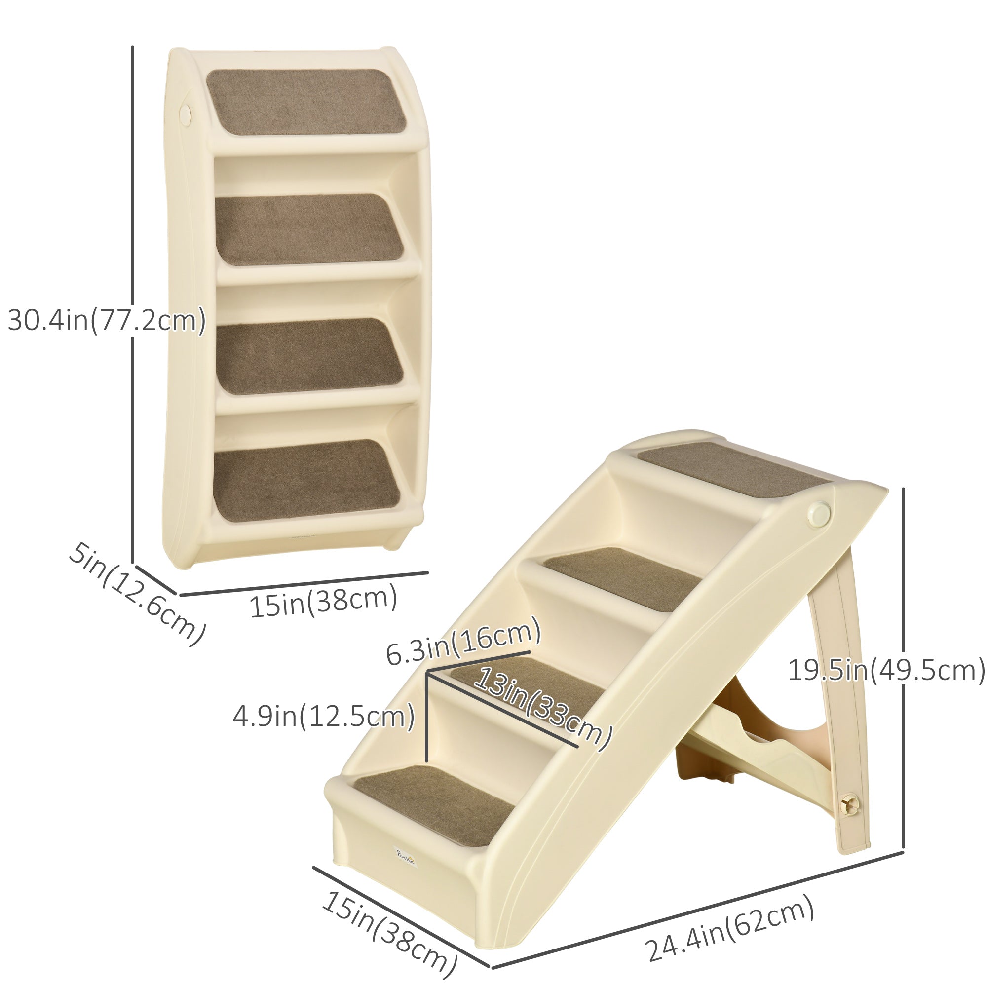 Escalier portable pour chiens à 4 niveaux, marches pliables pour petits chiens, marches légères pour chats, avec tapis doux antidérapants, pour lit haut et canapé, beige
