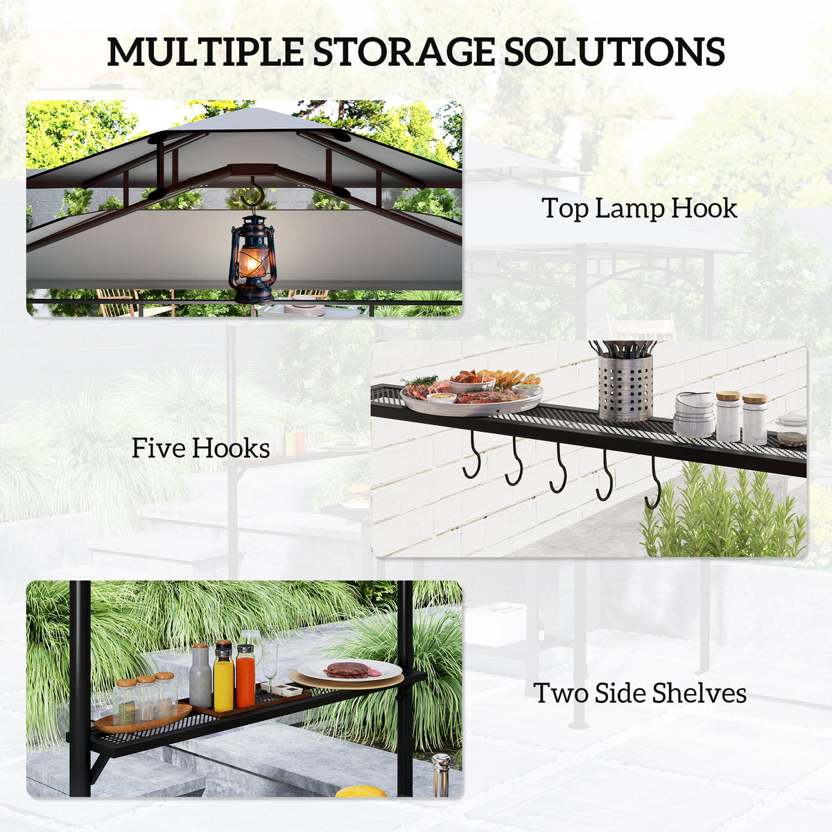 8' x 7.6' Grill Gazebo with Side Awning - Dark Grey
