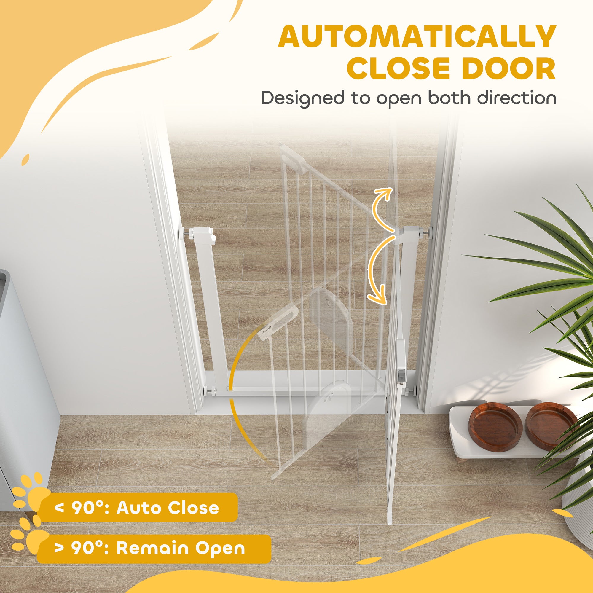 30"-32" Extra Wide Pet Gate Barrier with Small Door, 35"H Dog Gate with Safety Gate Barrier, Stair Pressure Fit, White