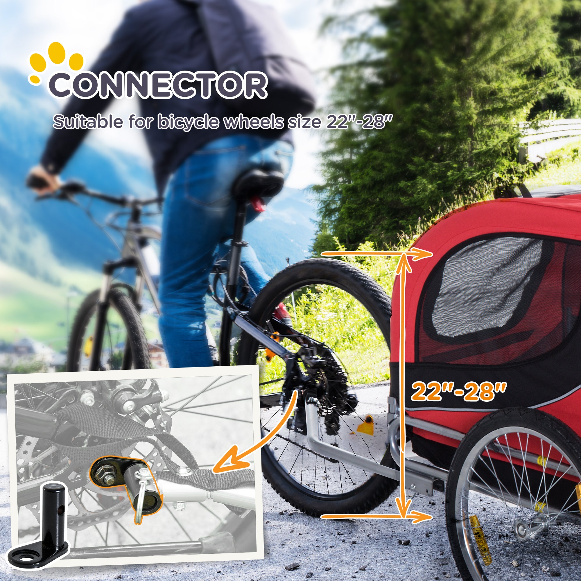 Aosom Dog Bike Trailer, Pet Cart Bicycle, Wagon Cargo Carrier Attachment with Hitch, Reflectors, Flag for Small Medium Dogs, Pet Wheelchair for Travelling, Red