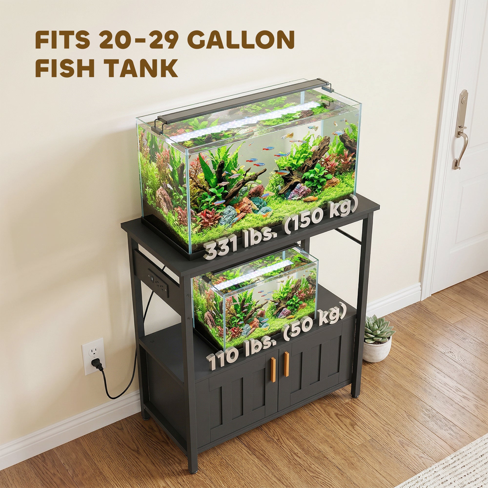 20-29 Gallon Fish Tank Stand Aquarium Stand 330 LBS Capacity for Home, Office, 30.7" x 15.7" x 31.9", Black