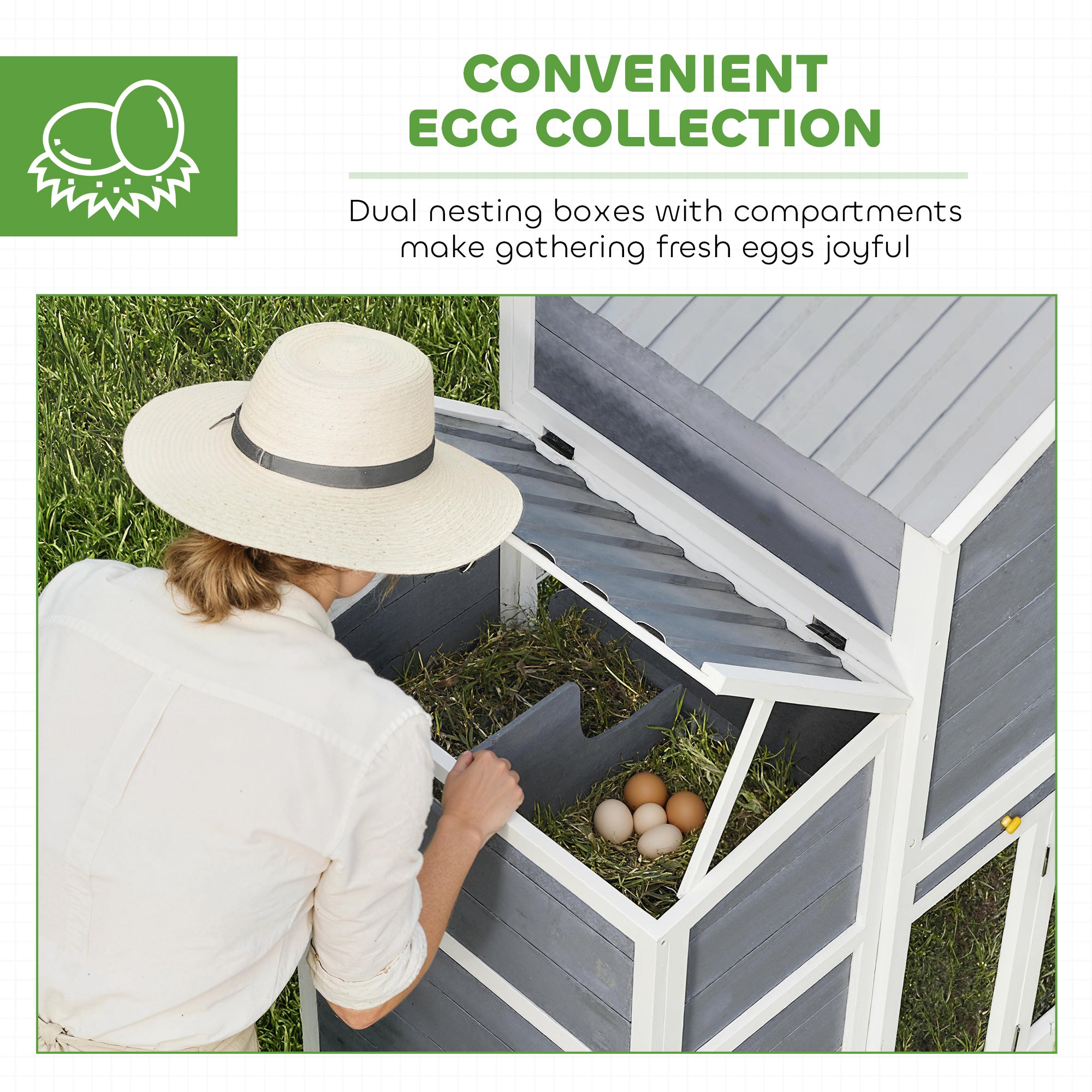 66.5" Large Chicken Coop, Wooden Chicken House with 2 Nesting Boxes, Sliding Tray & Ramp, for Outdoor Backyard Farm