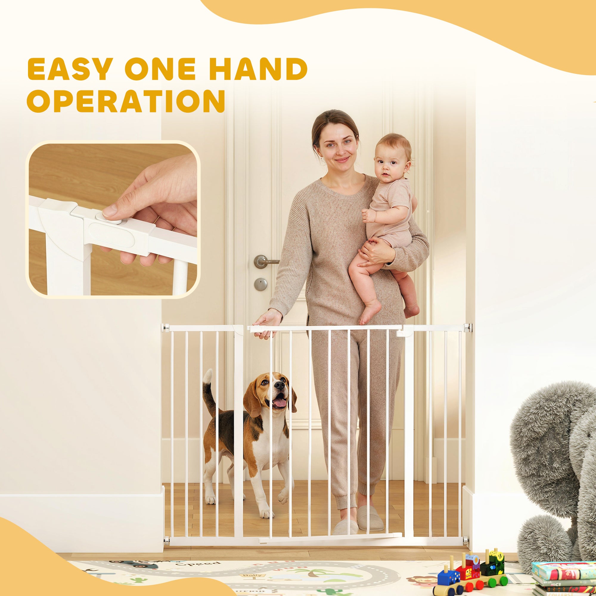 Barrière de sécurité pour chien à pression, barrière pour animaux pour escaliers et encadrements de porte, largeur de 29.9'' à 42.1'', blanche