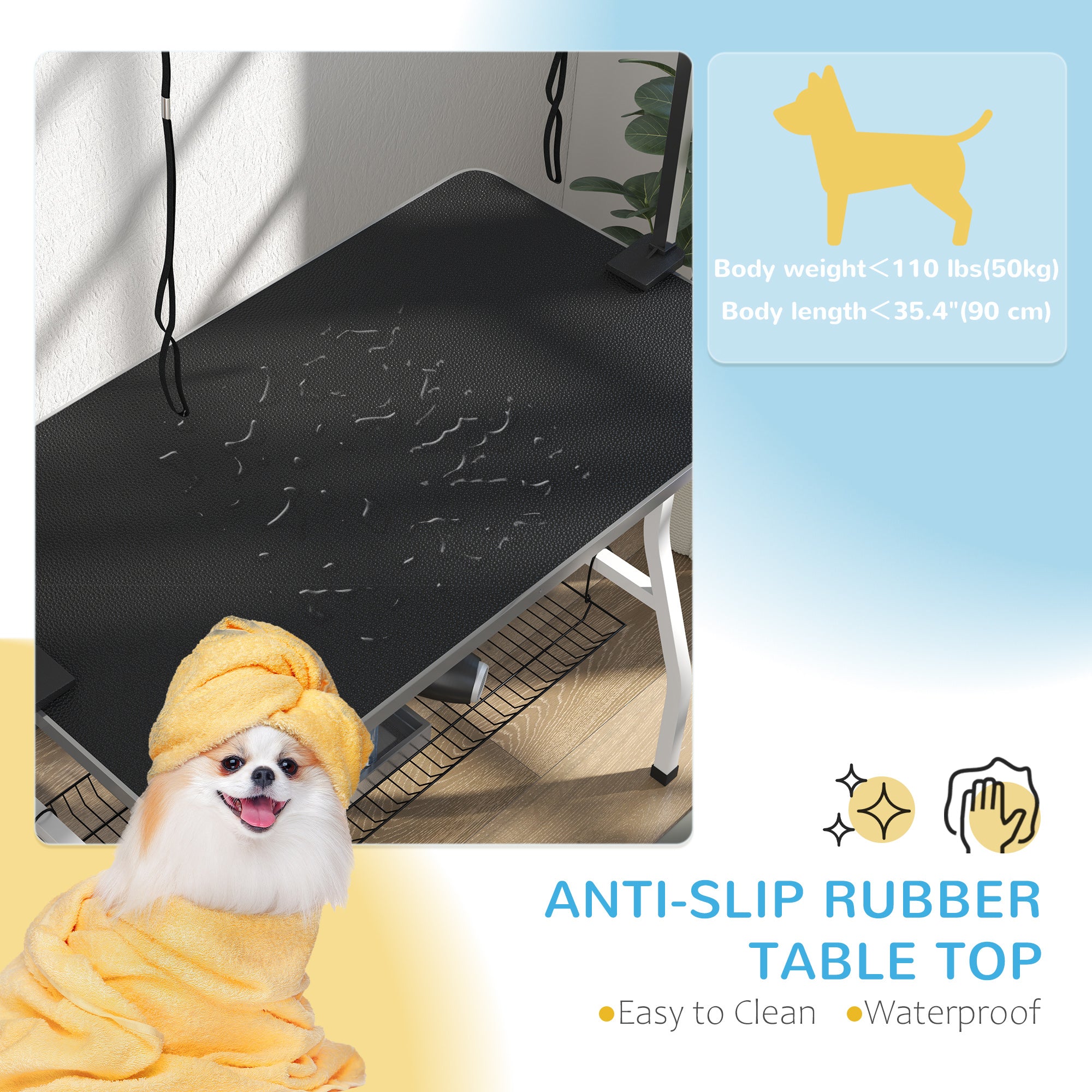 Foldable Dog Grooming Table with Adjustable Grooming Arms, Storage Shelf, Two Nooses, 42" x 24" x 61", Black