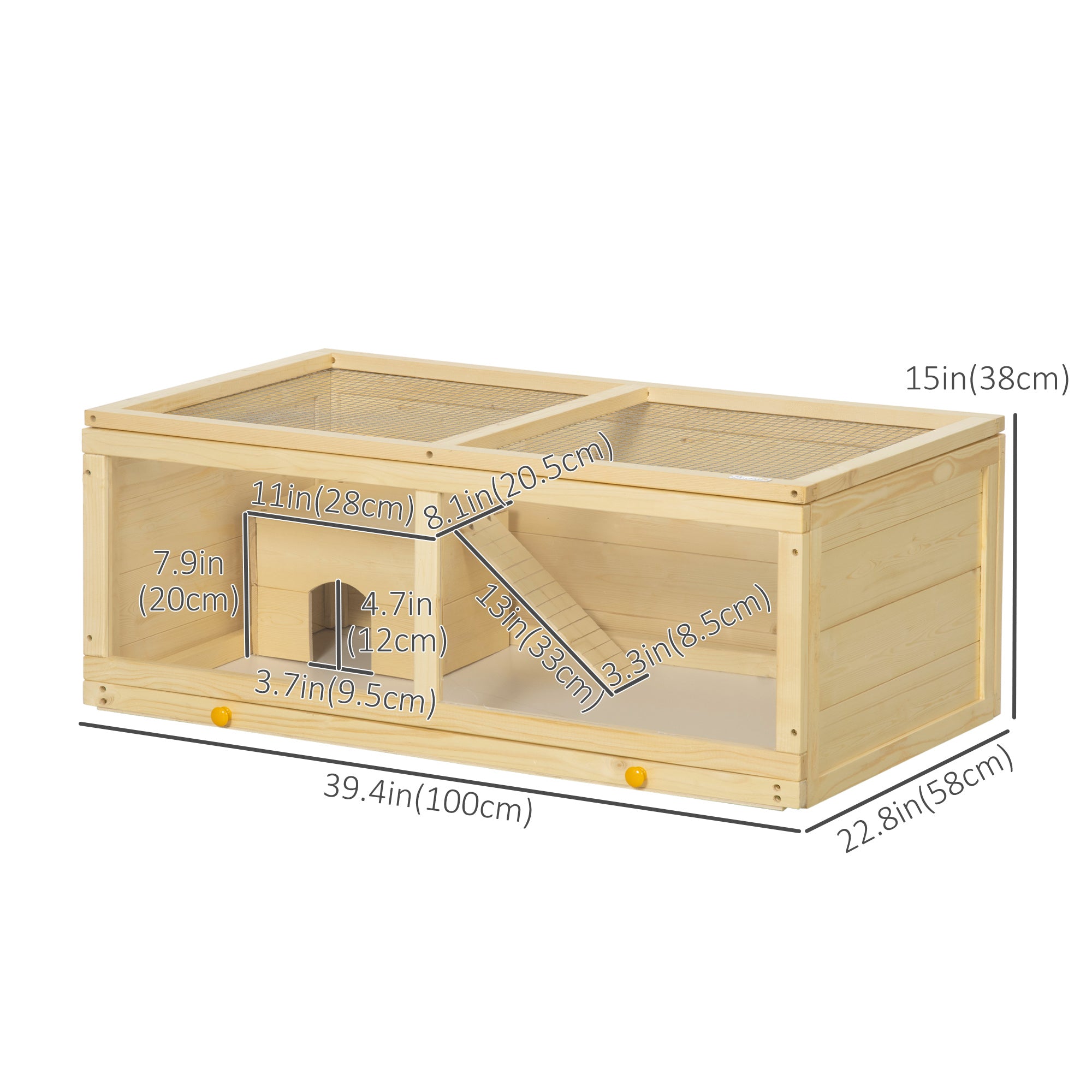 Small Animals Kit Hutch w/ Sliding Tray, Exercise Play House for Dwarf Hamsters, Gerbils, Chinchillas, Natural Wood