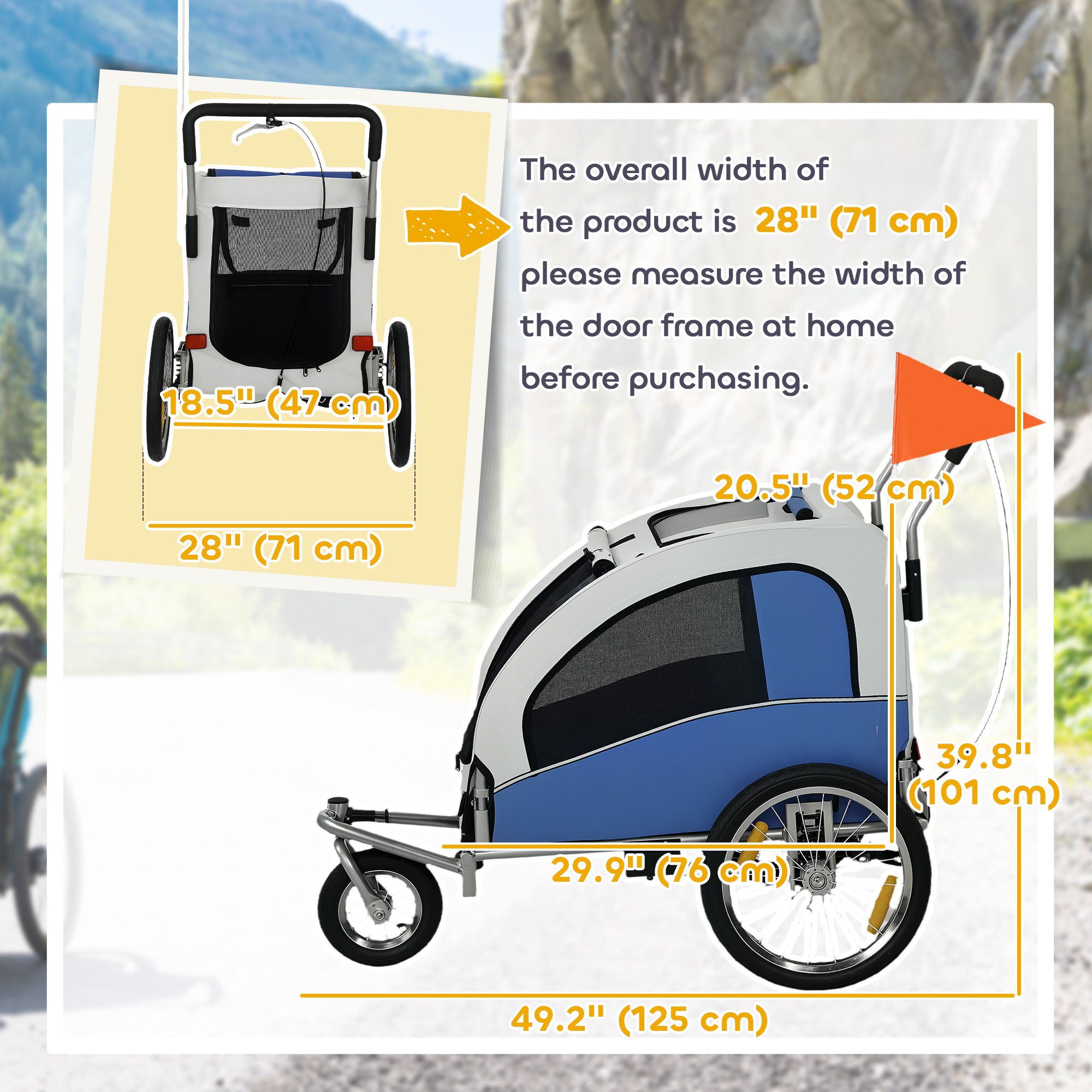 Remorque vélo pour chien Aosom 2-en-1, poussette pliable pour animal, remorque de vélo pour chien avec suspension, attache universelle pour vélo, gris clair