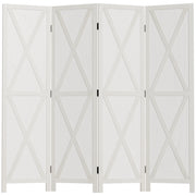 4-panel Wall Partition Farmhouse Room Separator with Foldable Design Wooden Frame 5.6FT, White