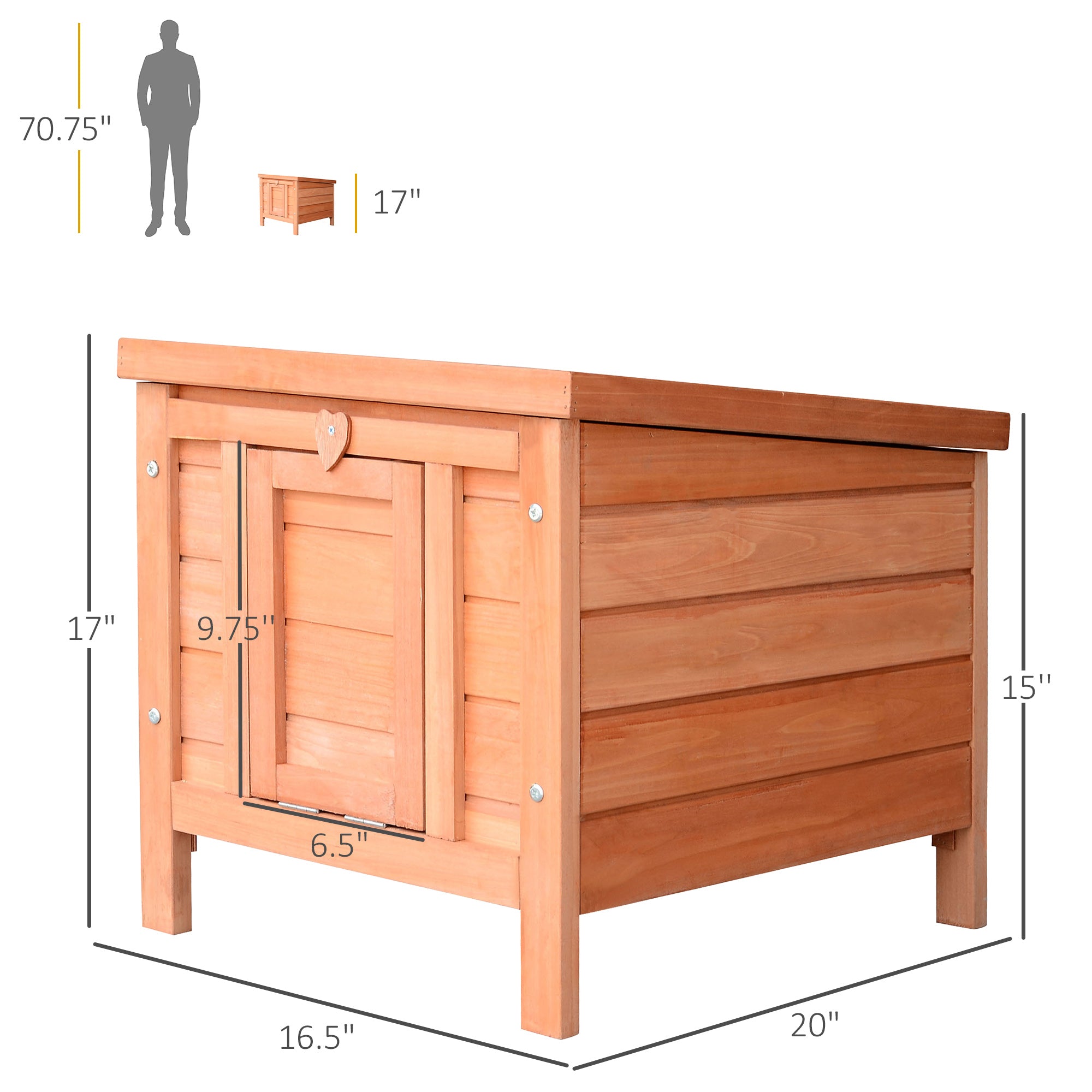 Wooden Rabbit Hutch, Bunny Cage with Waterproof & Openable Asphalt Roof, Outdoor Cat House Guinea Pig Cage Duck Shelter, Indoor Outdoor Use, 20" x 16.5" x 17", Orange