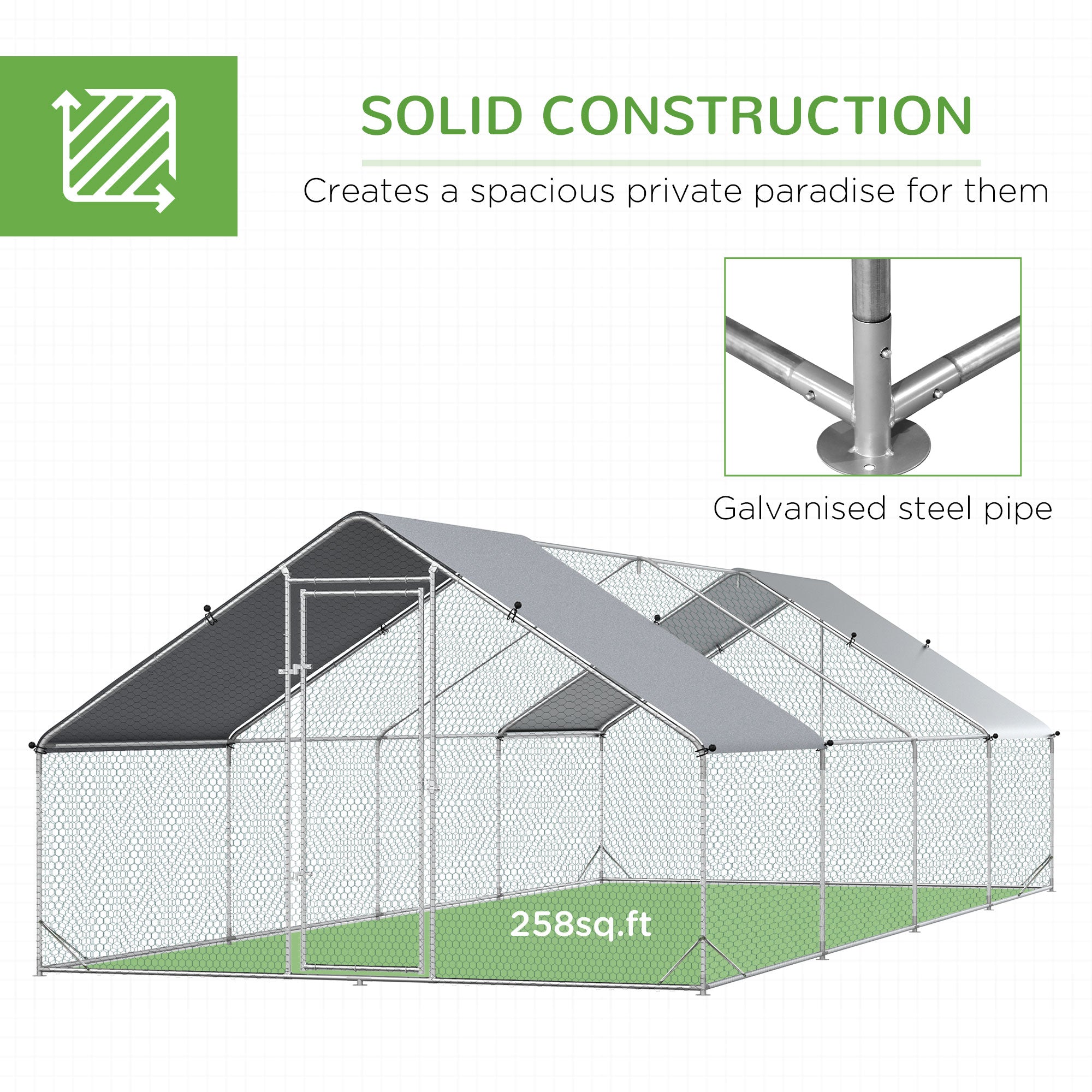 9.8' x 26.2' x 6.6' Chicken Coop Cage, Outdoor Hen House w/Cover & Lockable Door