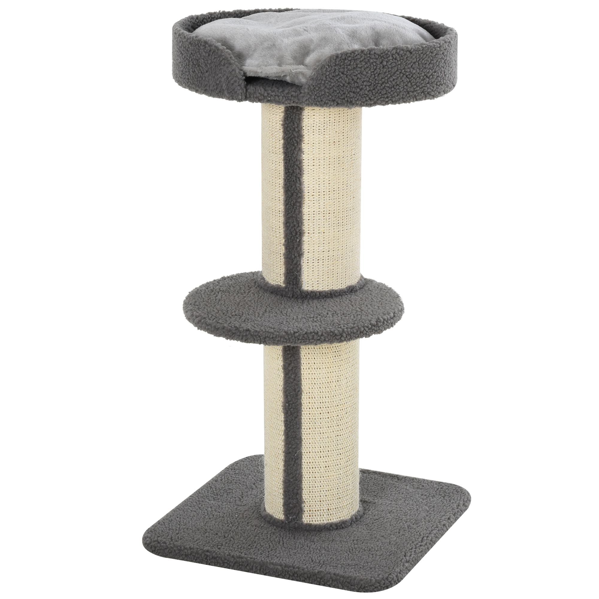 Cat Tree Kitty Tower with Sisal Mat Scratching Post, Cat Bed, Cushion, Perch, 18" x 18" x 36", Grey