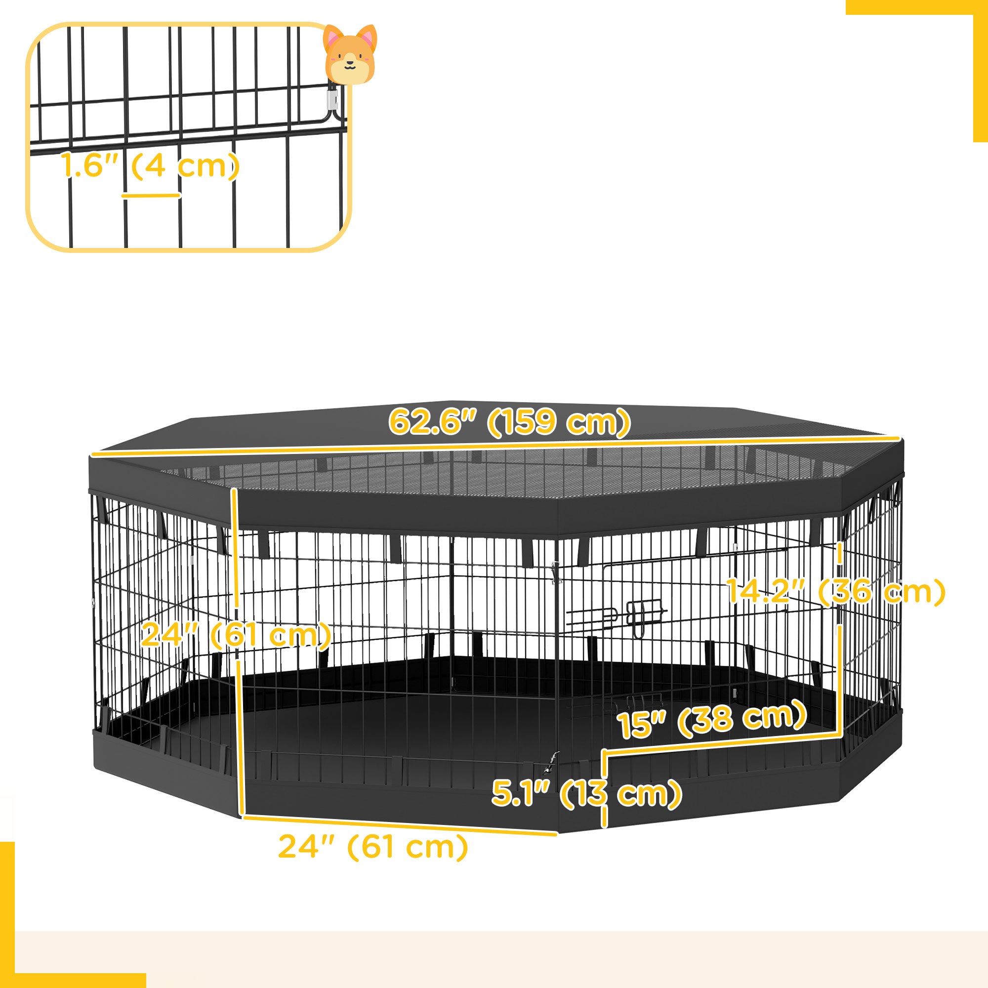8 Panels Foldable Dog Playpen with Bottom Pad & Top Cover, 24" High