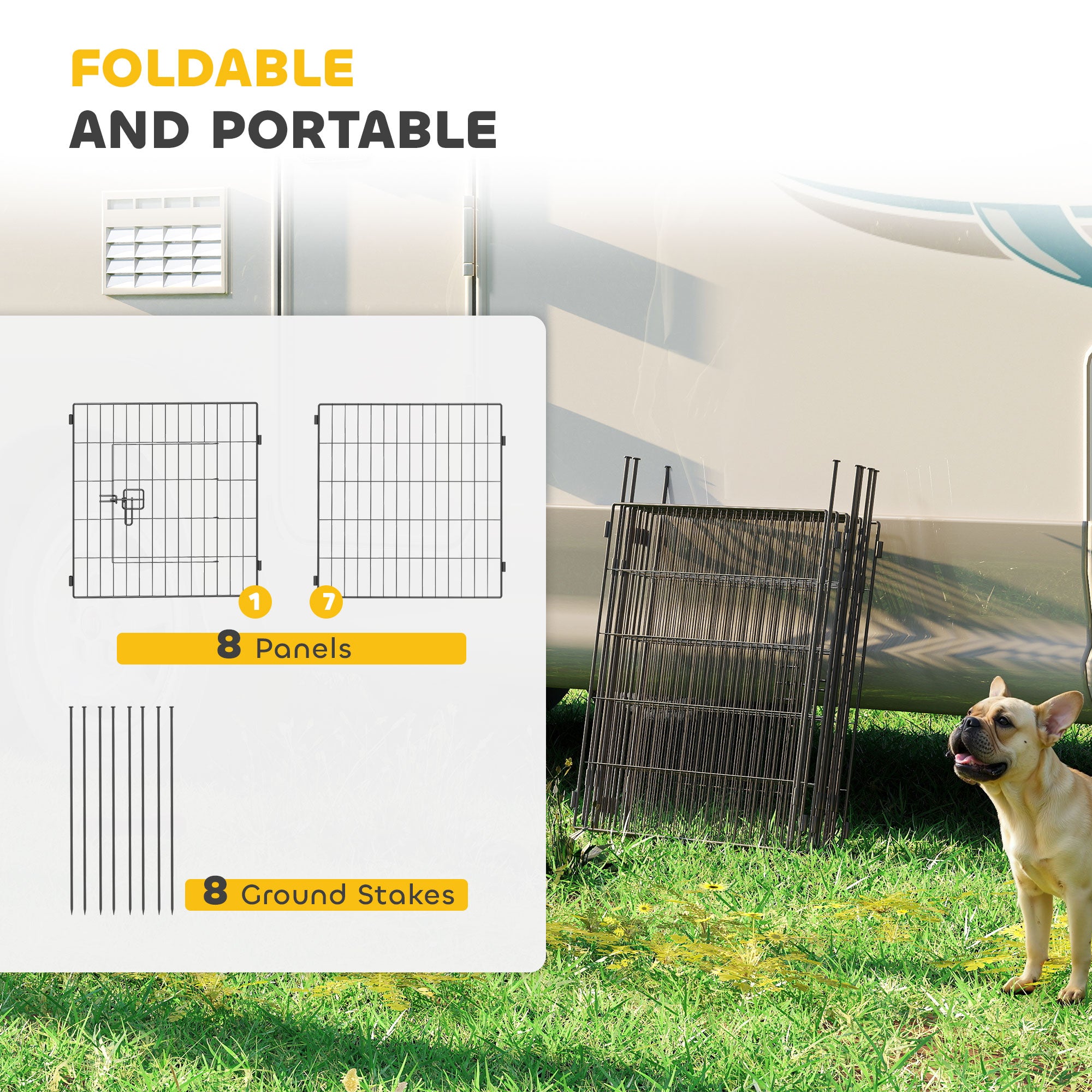 Dog Playpen for Indoor Outdoor use, Heavy Duty Dog Fence with Door, 23.6" High, 8 Panels, Black