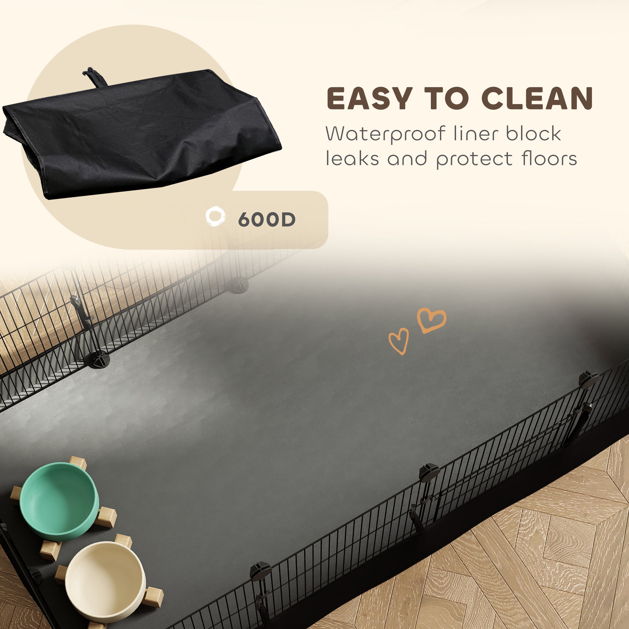 Small Animal Cage Waterproof Mat DIY Animal Playpen for Guinea Pigs Rabbits 12 Panels and Door Black