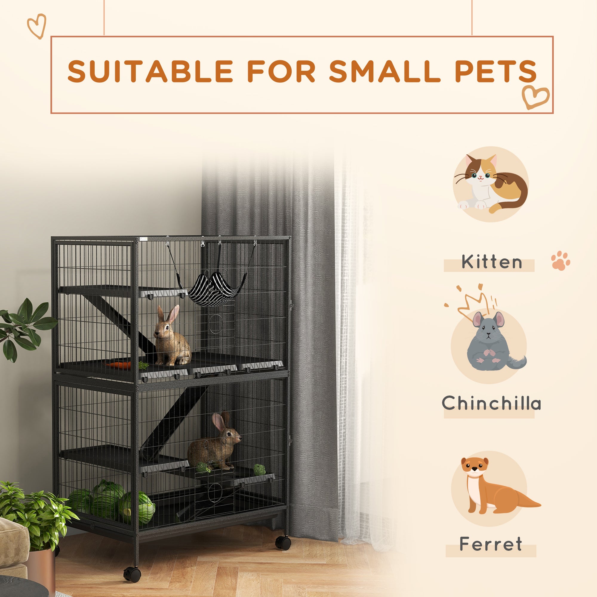 5-Tier Rolling Small Animal Cage, Deluxe Guinea Pig Cage, Ferret Cage for Mink Chinchilla Kitten Rabbit, Grey