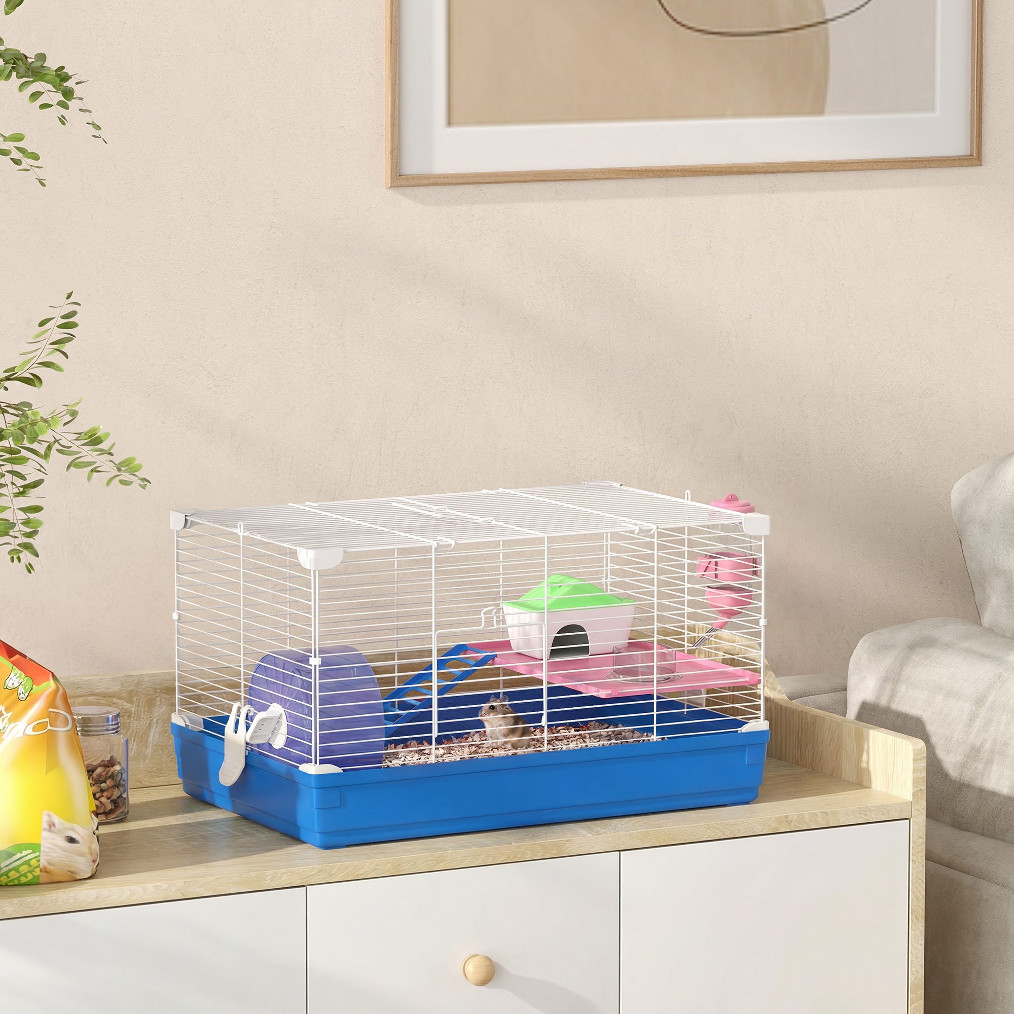 18.5" Hamster Cage with Exercise Wheel and Water Bottle Dish, Rat House and Habitats 2 Storey Design