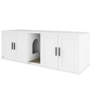 Cat Litter Box Enclosure with Double Room, Scratching Board for 2 Cats, 57" x 19" x 20", White