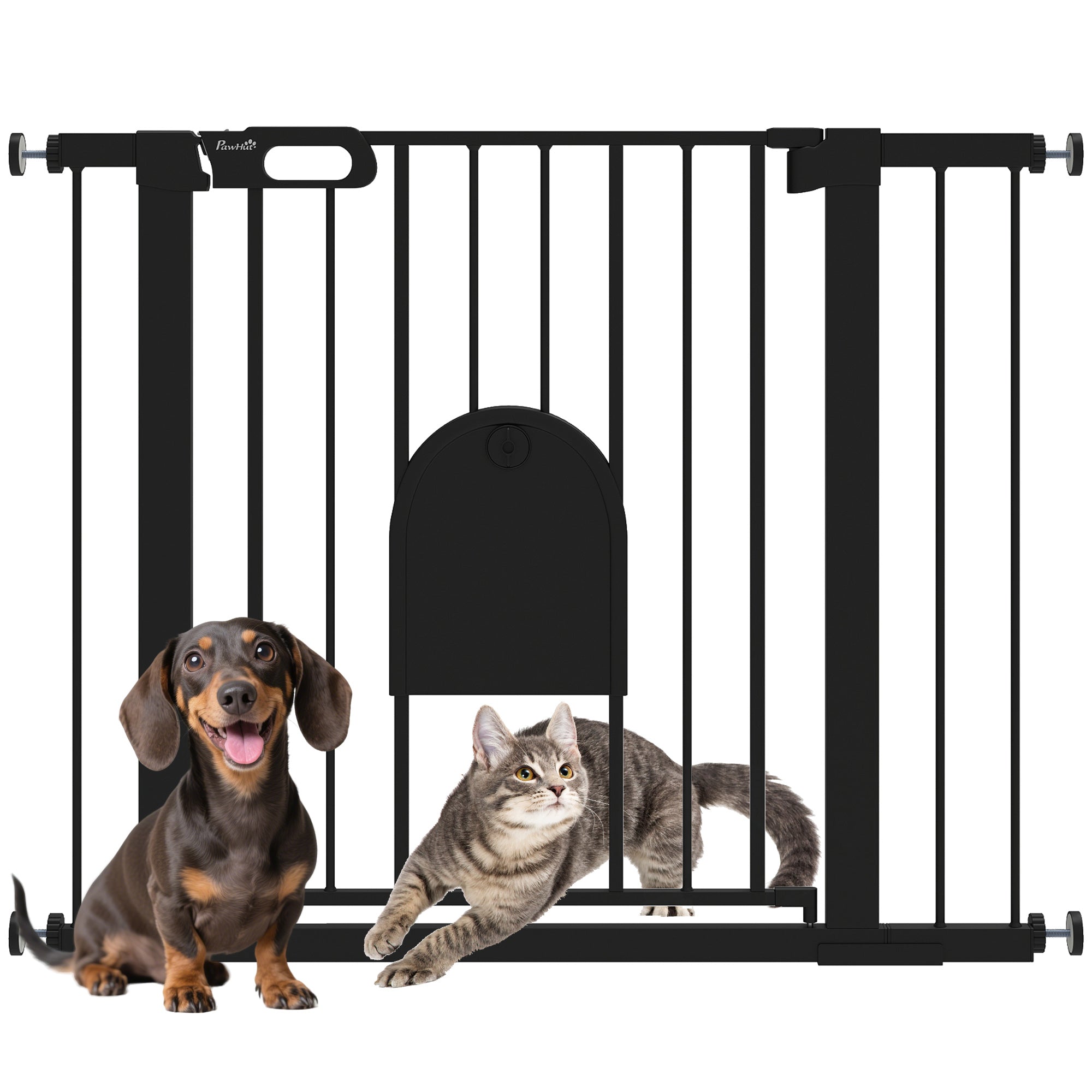 Barrière de sécurité extra-large pour animaux de 30"-41" avec petite porte, barrière pour chiens de 30"H avec portillon de sécurité, fixation par pression pour escaliers, noire
