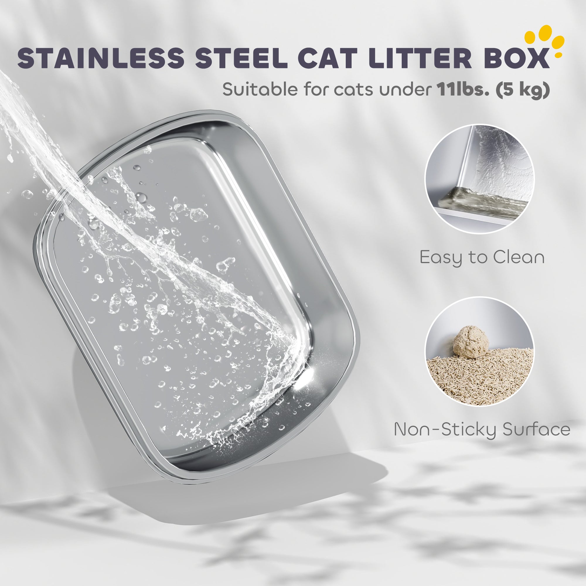 Enclosed Stainless Steel Litter Box, Metal Cat Litter Box with Scoop, Deodorizer Bag, Handle, Easy to Clean