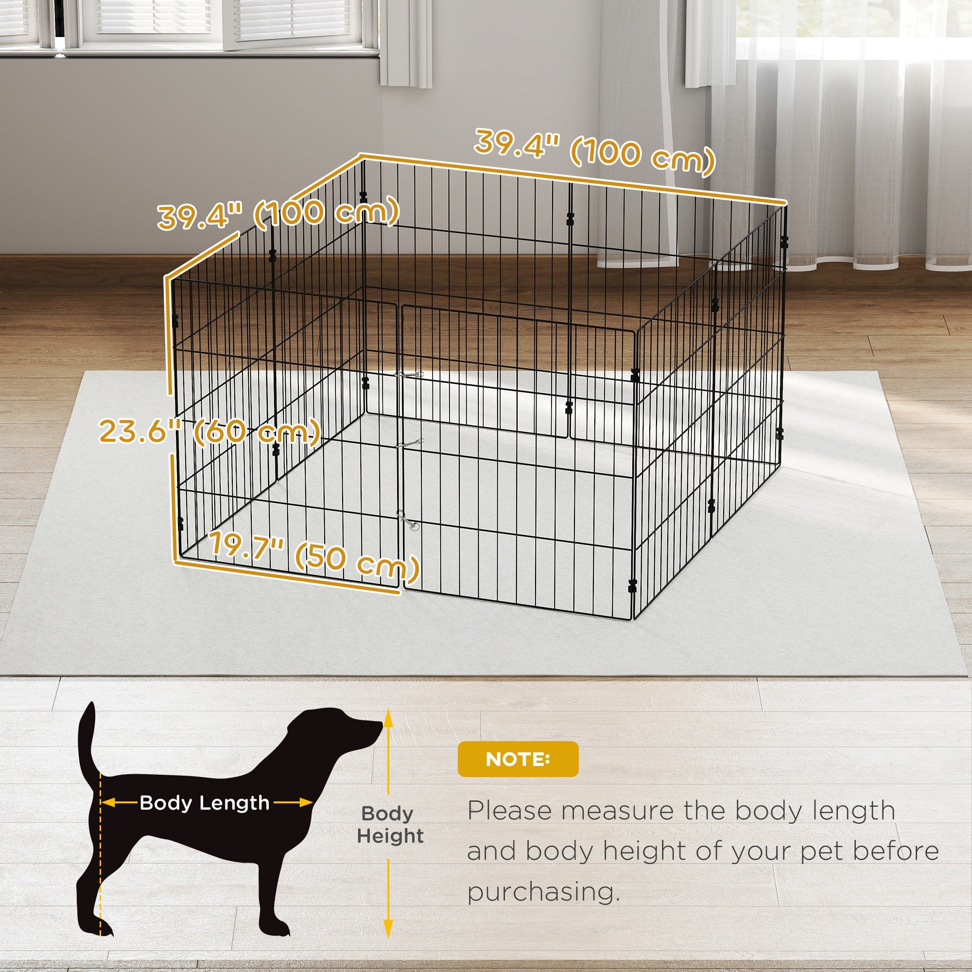 Foldable Metal Exercise Dog Playpen, Expandable Pet Fence Indoor Outdoor Use for Small Dogs, 20" x 24", 8 Panels, Black