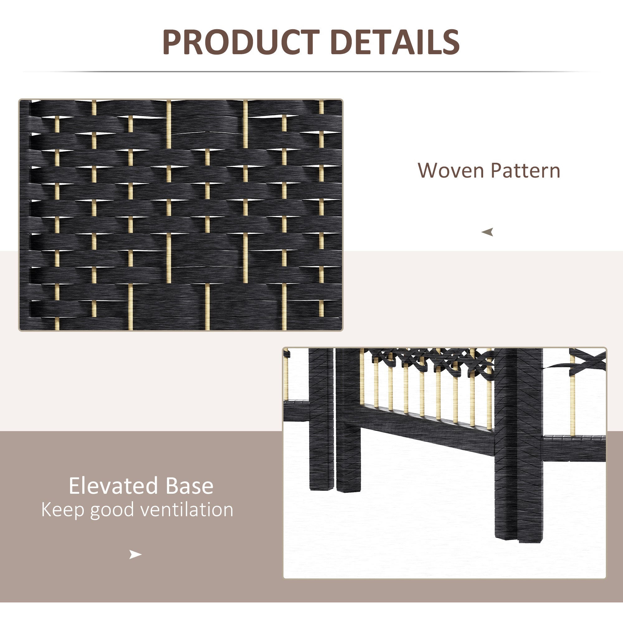 4 Panel Folding Room Divider, Portable Privacy Screen, Wave Fiber Room Partition for Home Office, Black