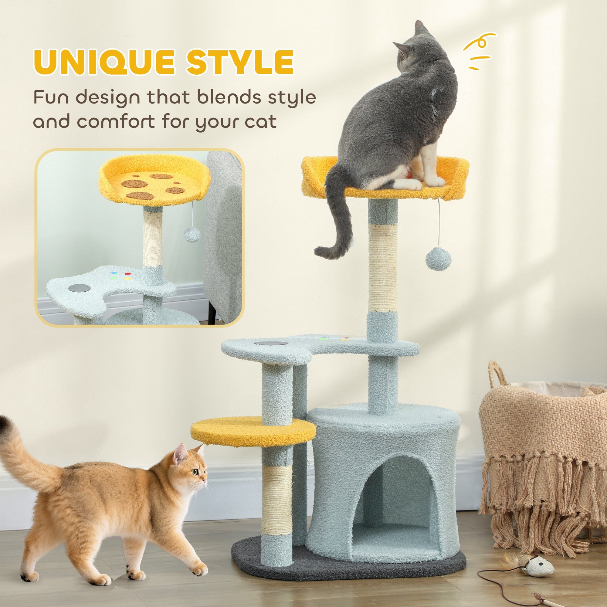 Cat Tree for Indoor Cats, 31.5 inch Cat Tower with Plush Perch, Platform, Condo, Scratching Post and Toy Ball, Blue