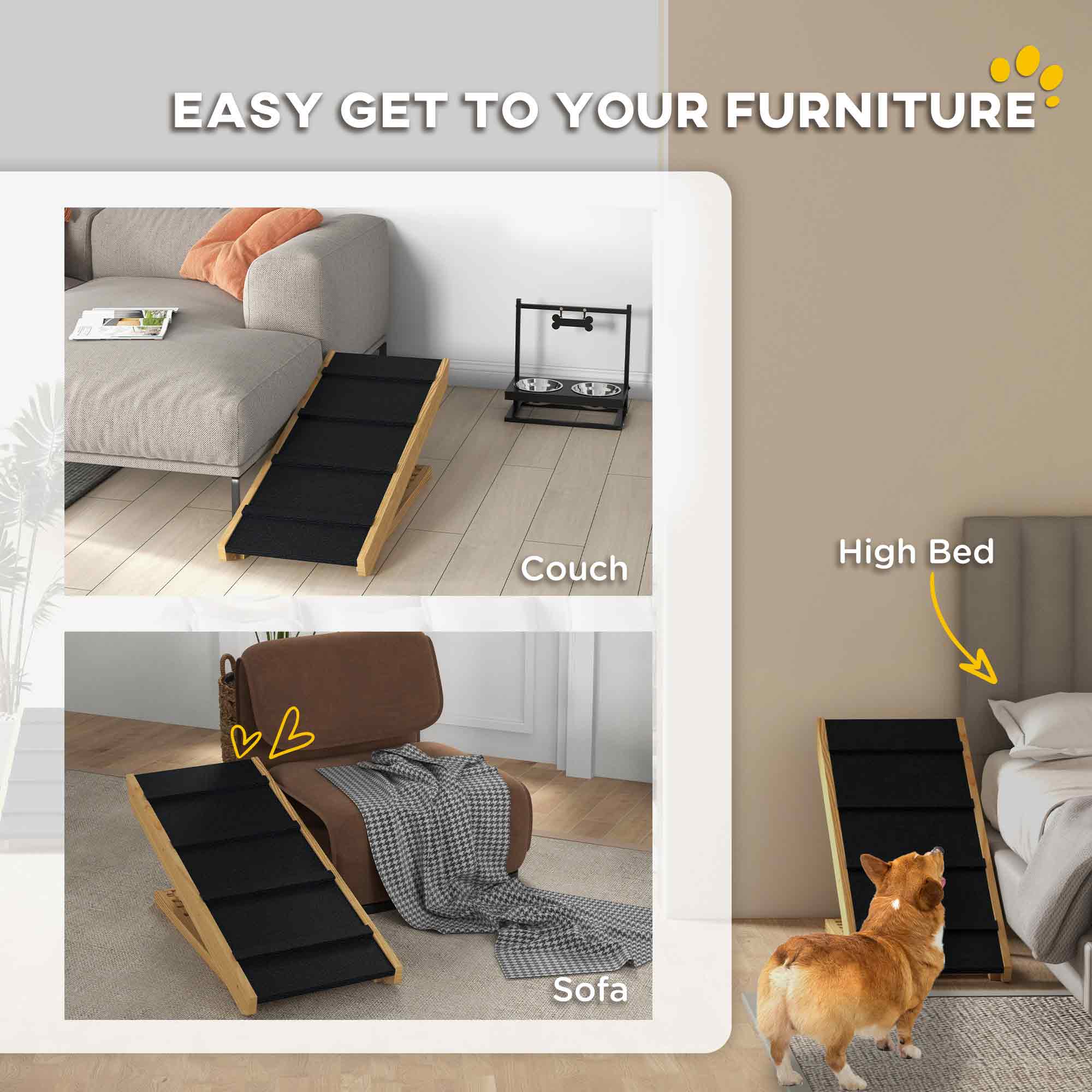 Adjustable Dog Ramp for Bed, Sofa, with Non-Slip Surface, Folding Dog Stair for Small, Medium, Large Dogs