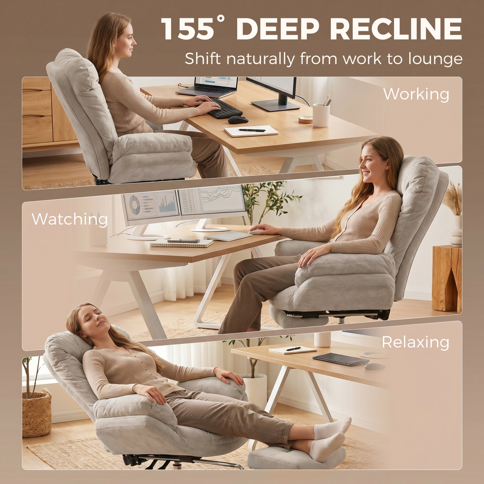 Criss Cross Chair with Wheels, Waterfall Armrests, Overstuffed Wide Office Chair with Footrest, Light Grey-Office Products > Office Furniture > Office Chairs > Task Chairs-DECOROLALA
