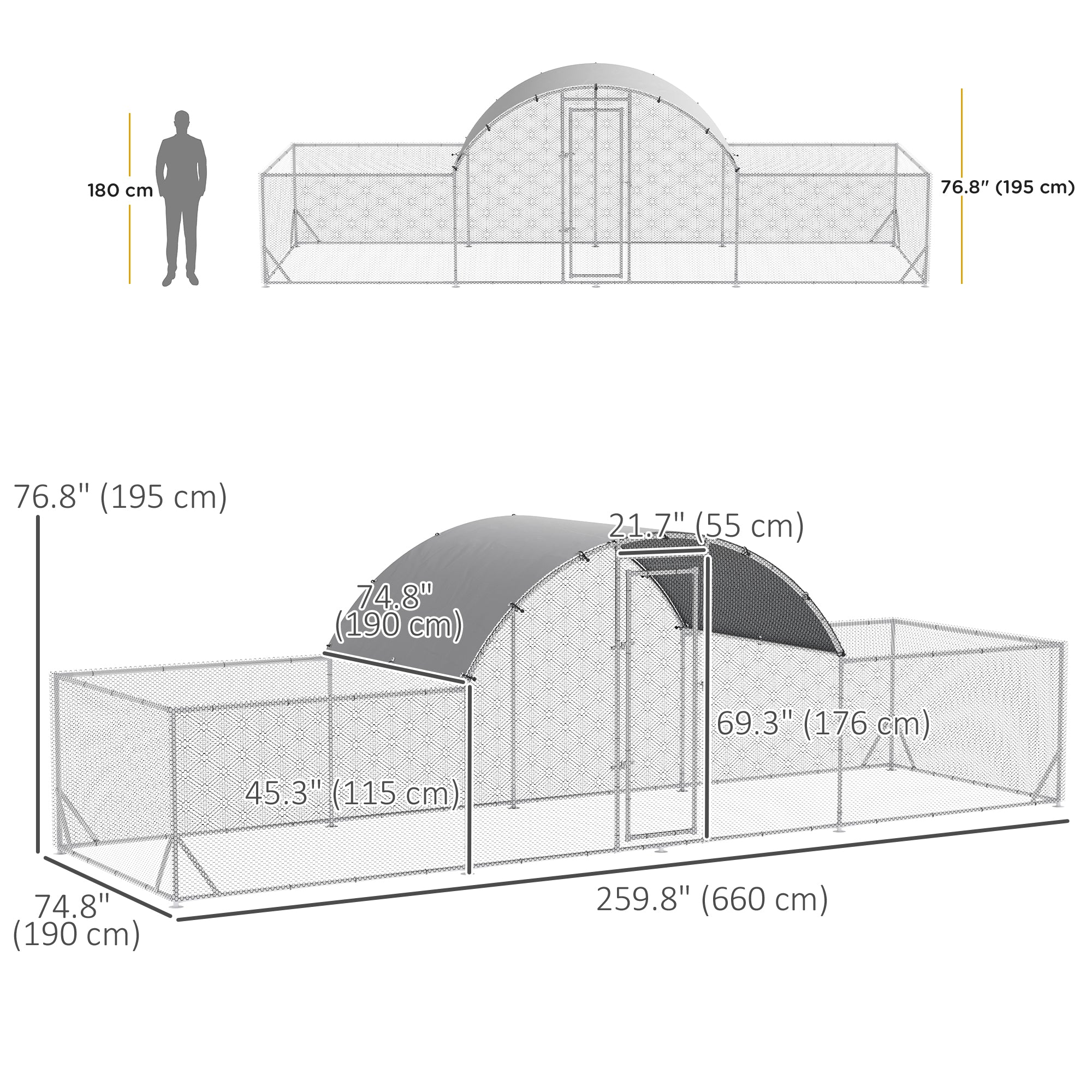 21.7' x 6.2' Metal Chicken Run with Waterproof and Anti-UV Cover
