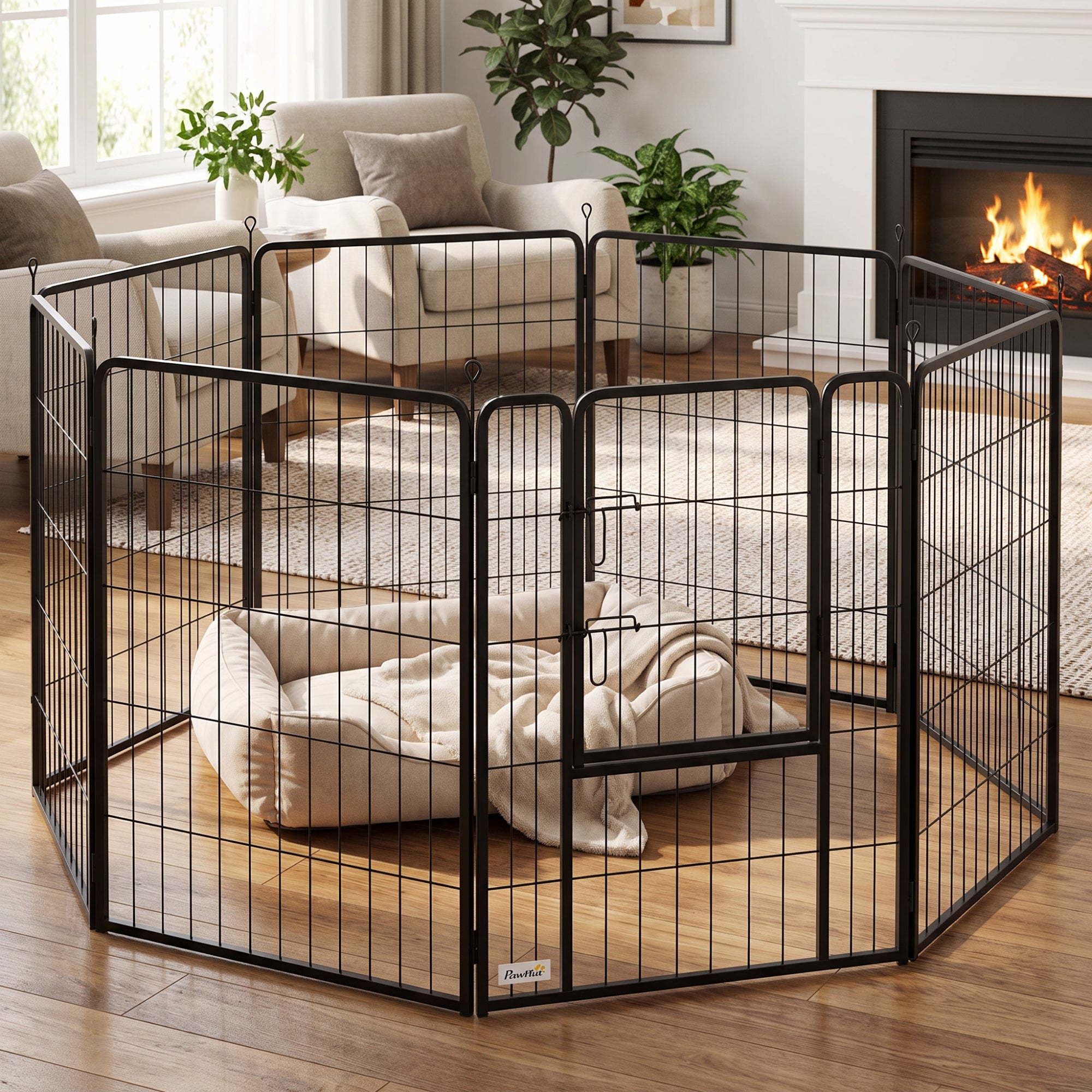 Parc pour grands chiens, intérieur et extérieur, enclos pliable pour animaux avec porte verrouillable et piquets d’ancrage, noir