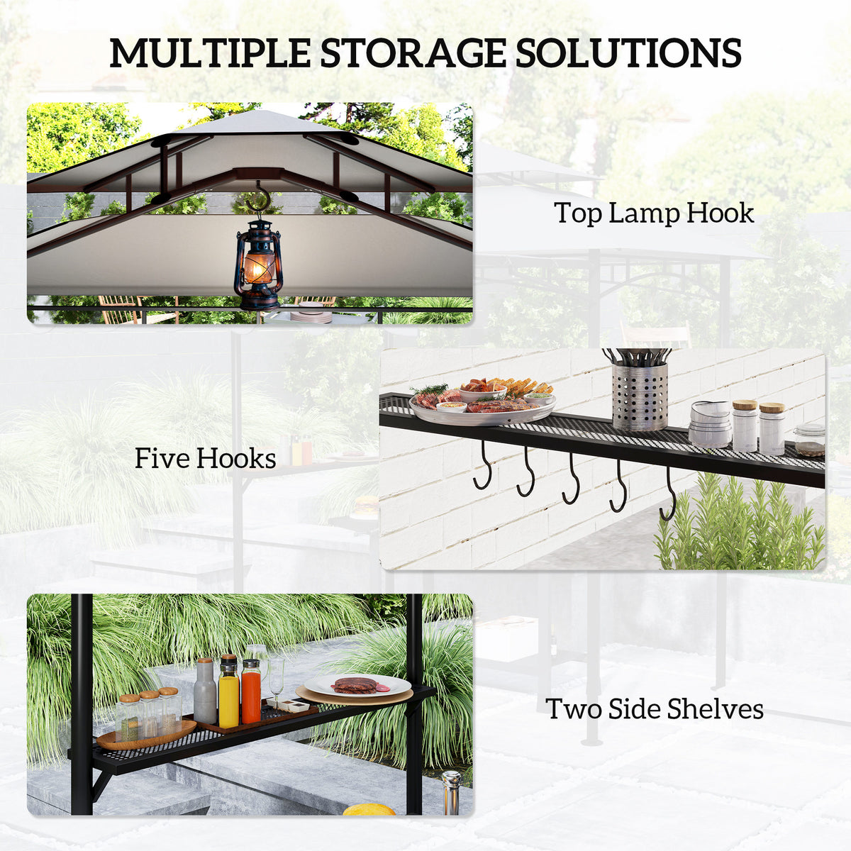 8' x 7.6' Grill Gazebo with Side Awning - Light Grey