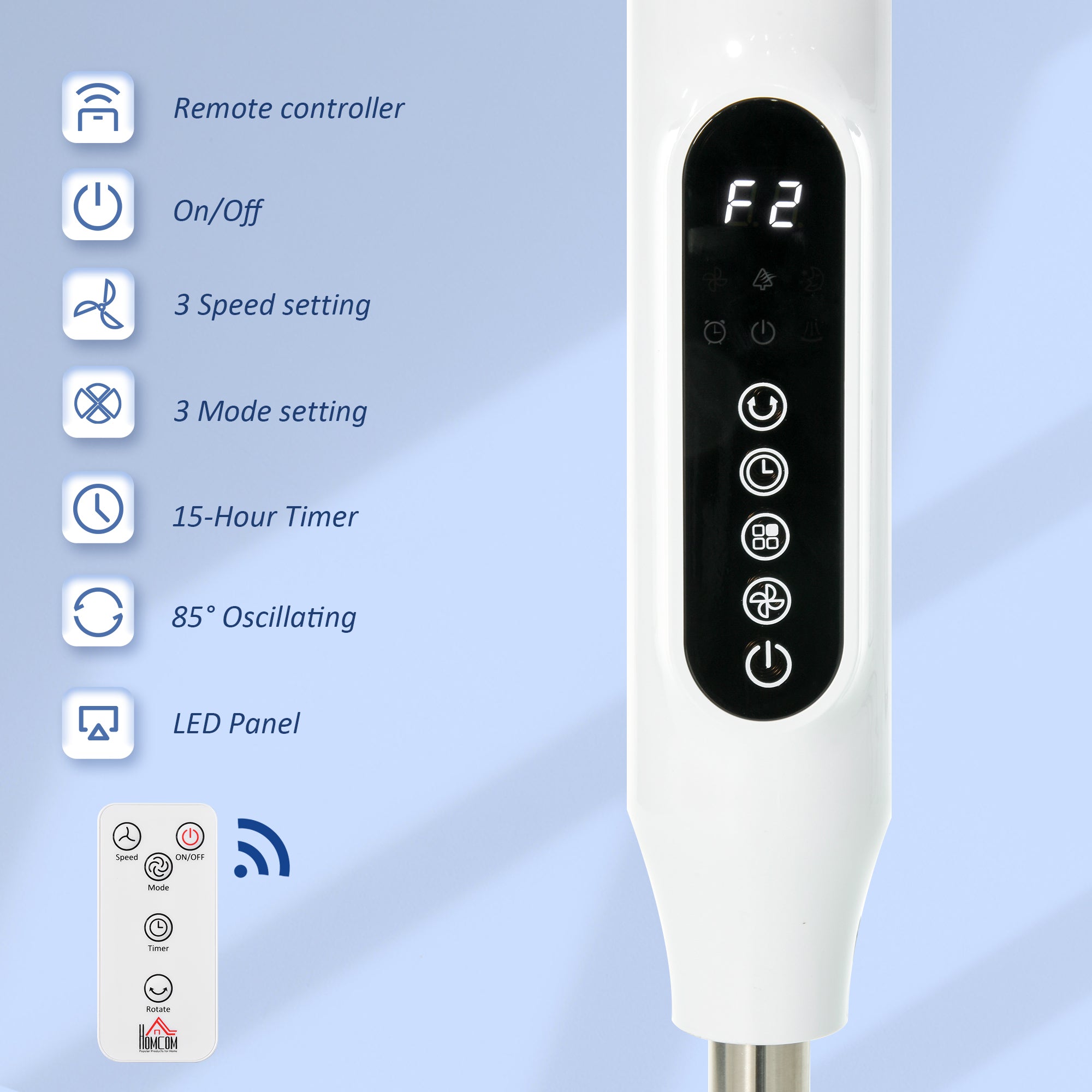 Ventilateur sur pied oscillant Aosom avec télécommande – Blanc, 54" de hauteur