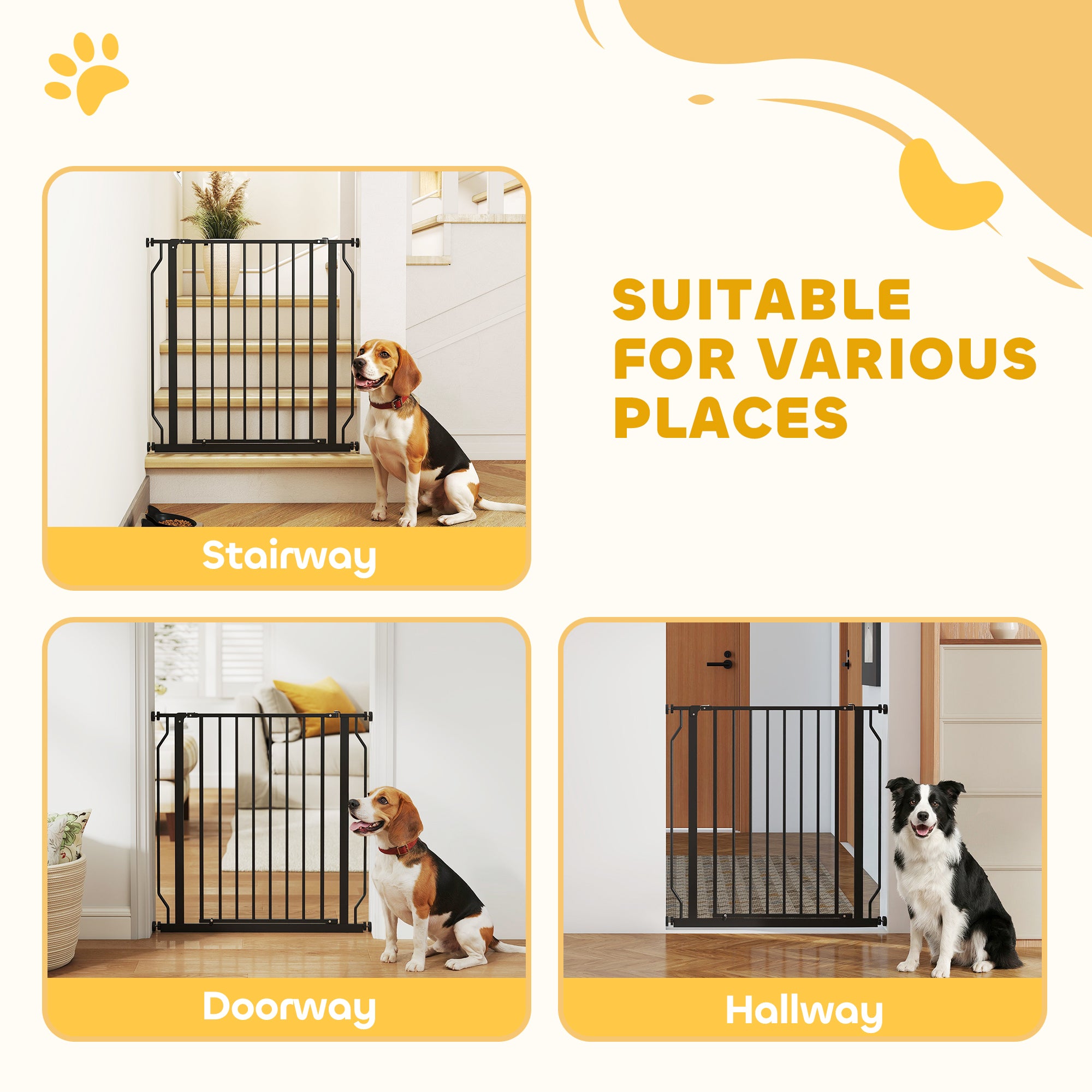 30"- 34" Easy Install Pet Gate w/ Door & Double Locking System, Extra Wide Dog Gate for Stairs, Hallways, Black