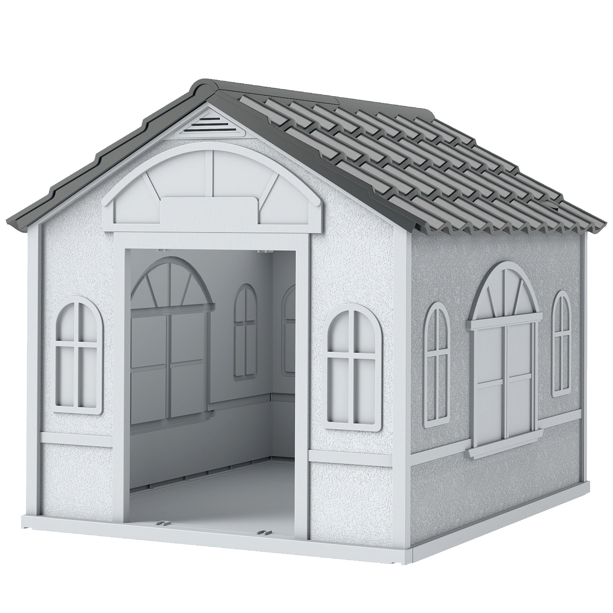 26" Plastic Dog House Outdoor with Air Vents, for Small Medium Dogs, Grey