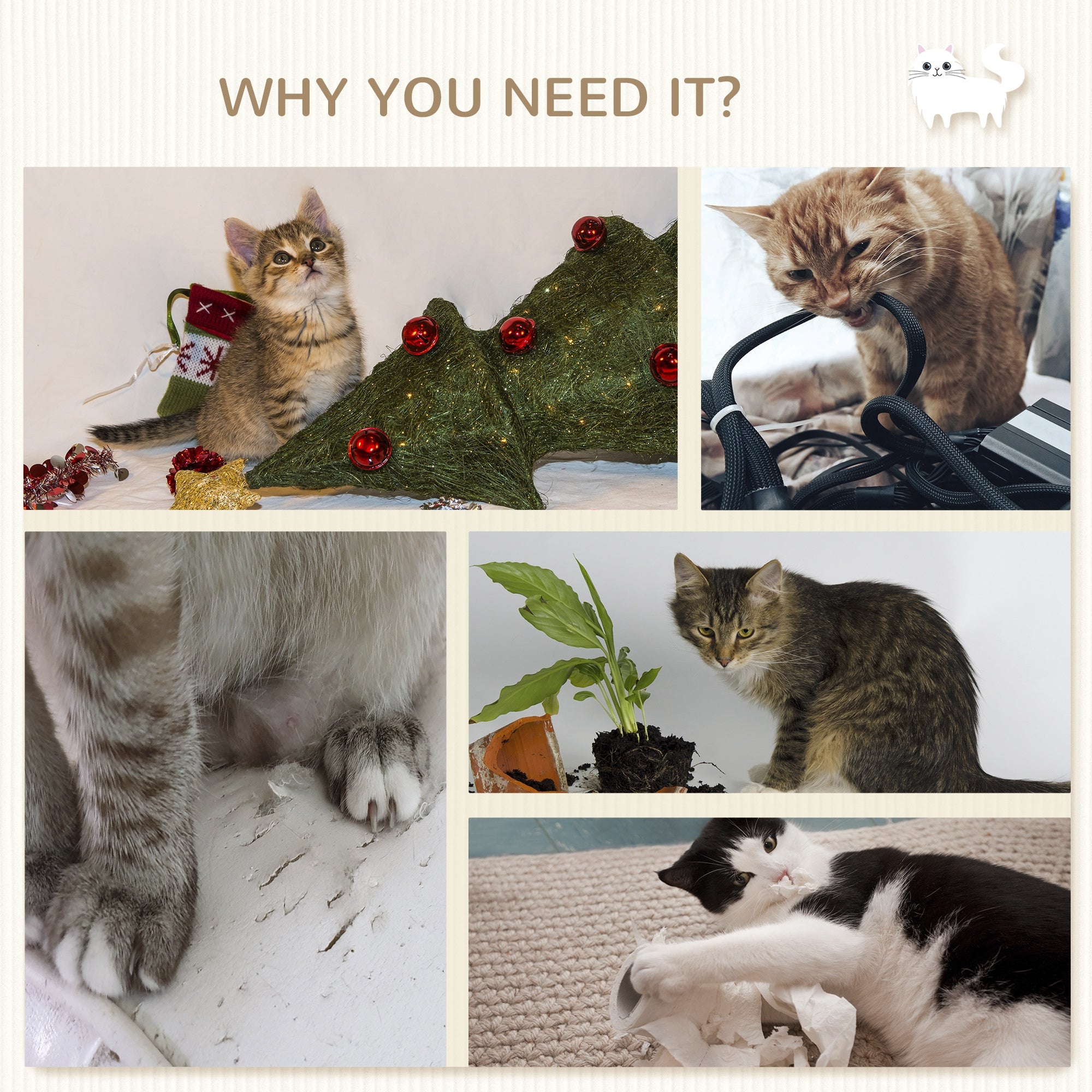 5PCs Cat Wall Shelves with Scratching Post, Ladder, Cat Bed, Jumping Platform, Perches, Toy Ball, Step