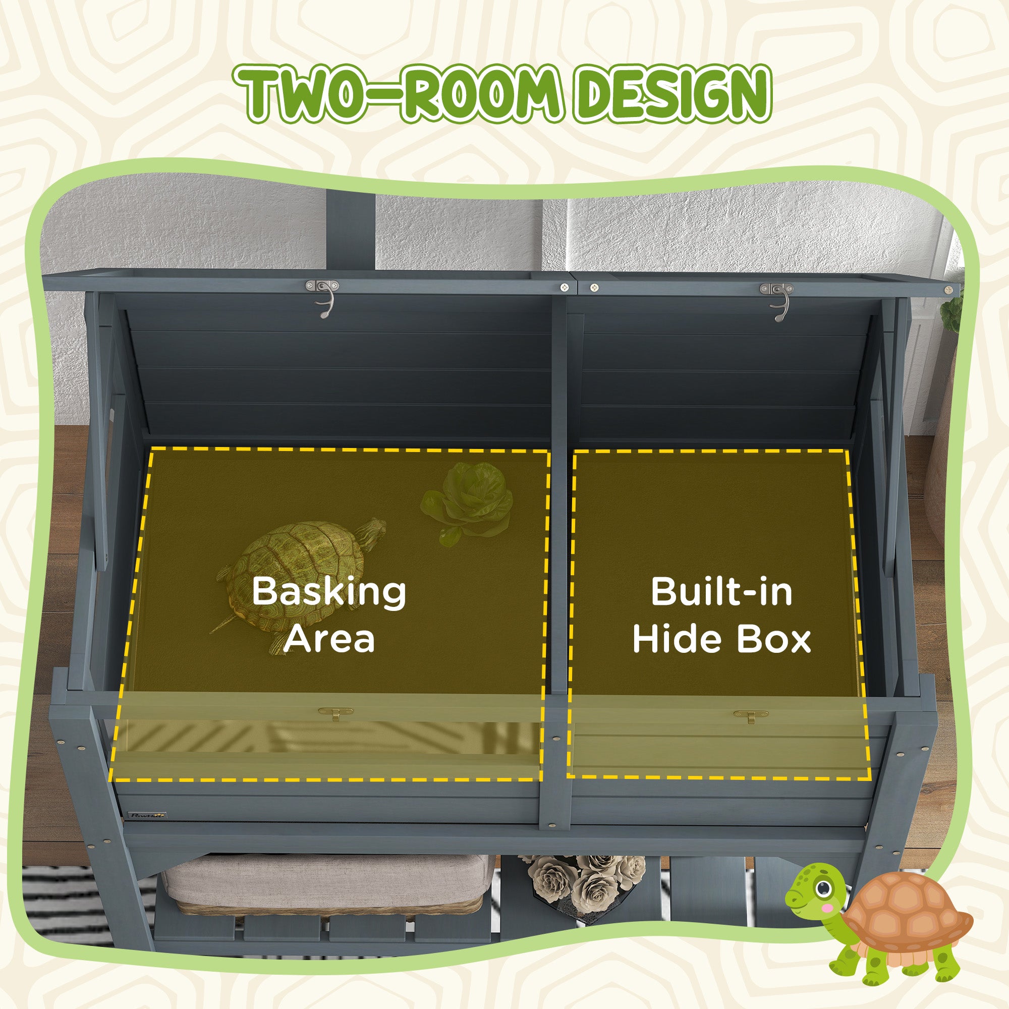 Wooden Tortoise House Habitat with Shelf, Light Support Frame, Tray for Indoor Use, 33" L x 20" W x 41" H