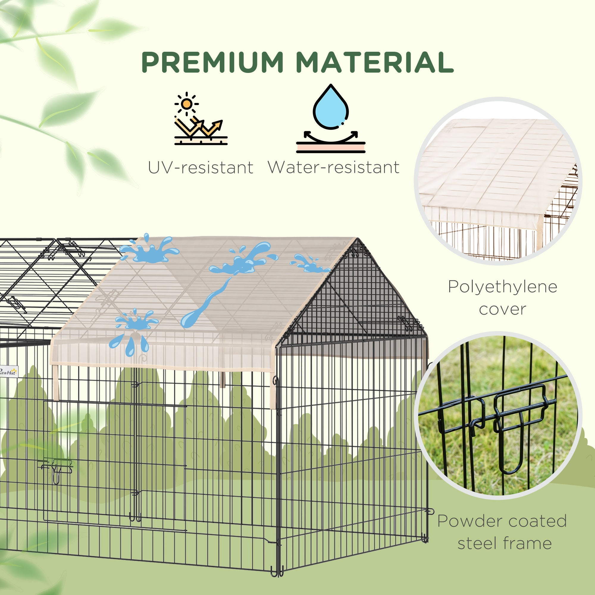 Pet Playpen with Roof, Metal Guinea Pig Cage, Rabbit Pen, Chicken Coop Run, Catio Cat Enclosure with Cover, Doors, Indoor Outdoor for Small Animals, 87" x 41" x 41", Cream