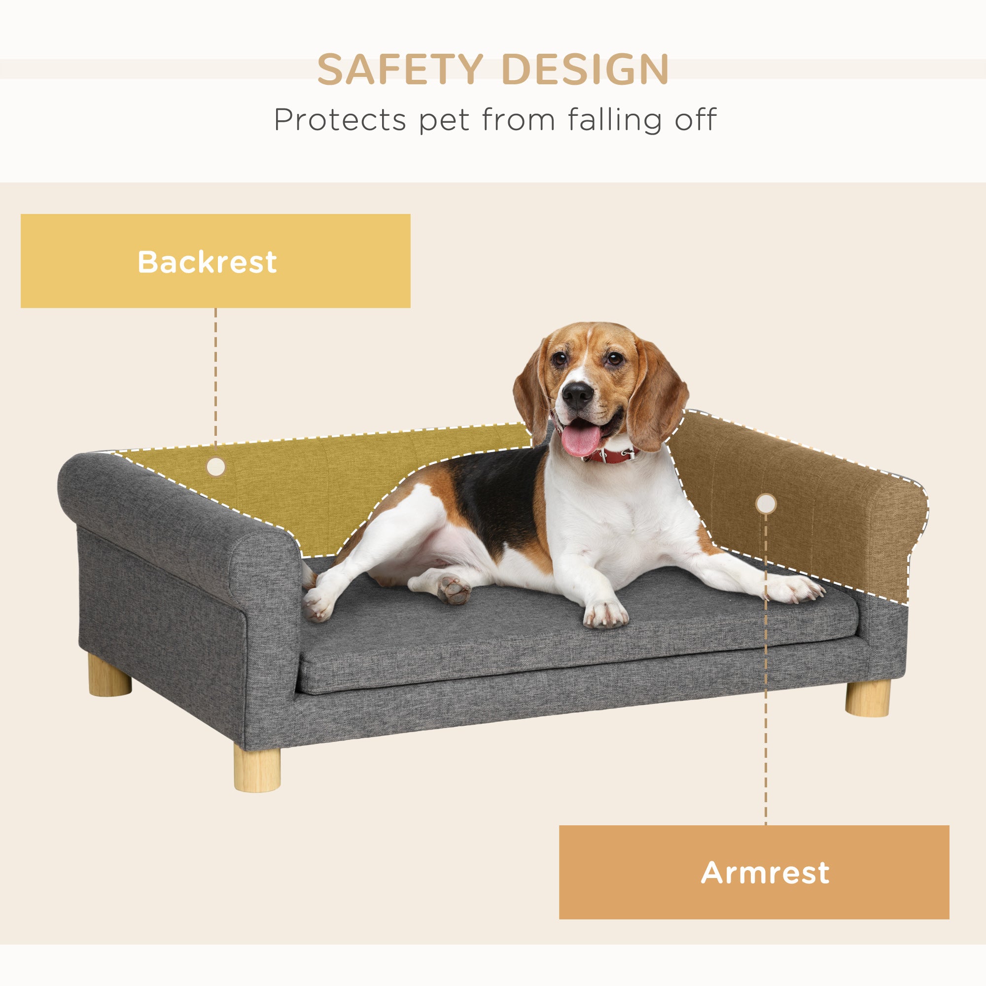 Canapé moderne pour animal de compagnie, pour chat ou chien moyen à grand, avec coussin d’assise amovible, gris foncé