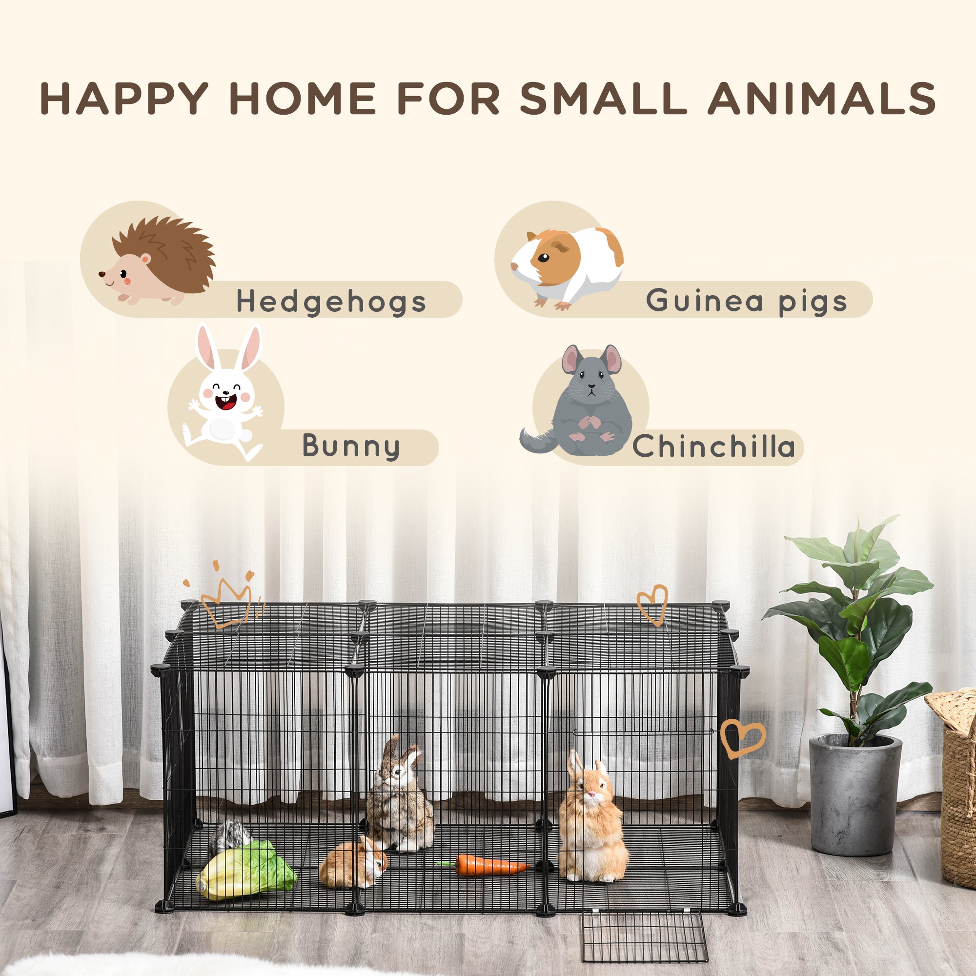 Small Animal Cage for Bunny, Guinea Pig, Chinchilla, Hedgehog, Portable Pet Enclosure with Door, 22 Panels