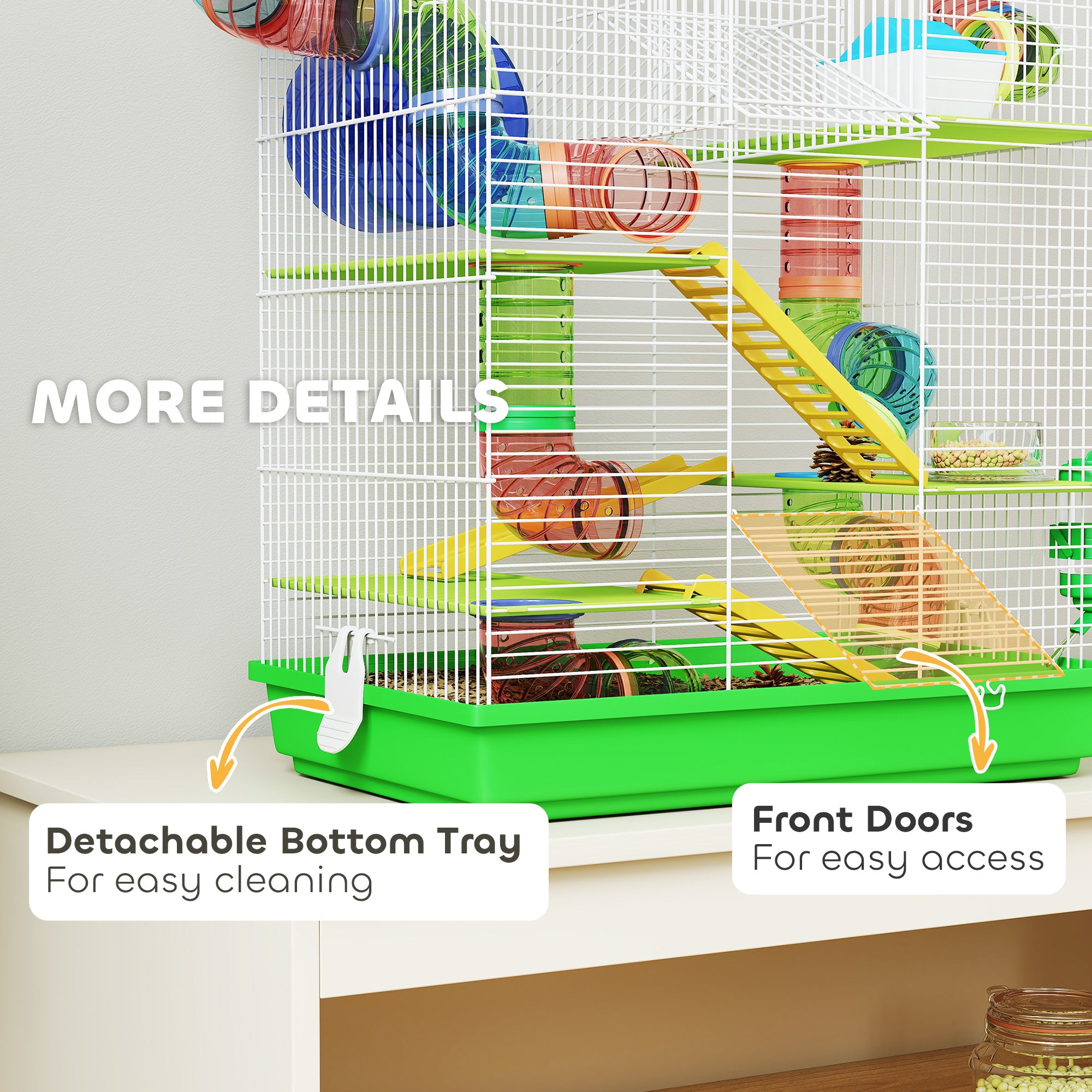 18.5" Hamster Cage, 5 Tiers Small Animal House with Tunnel Tube System, Exercise Wheel, Water Bottle, Green