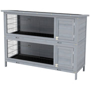 Clapier en bois à 2 niveaux pour lapins, maison pour animaux, enclos en bois avec parcours, gris
