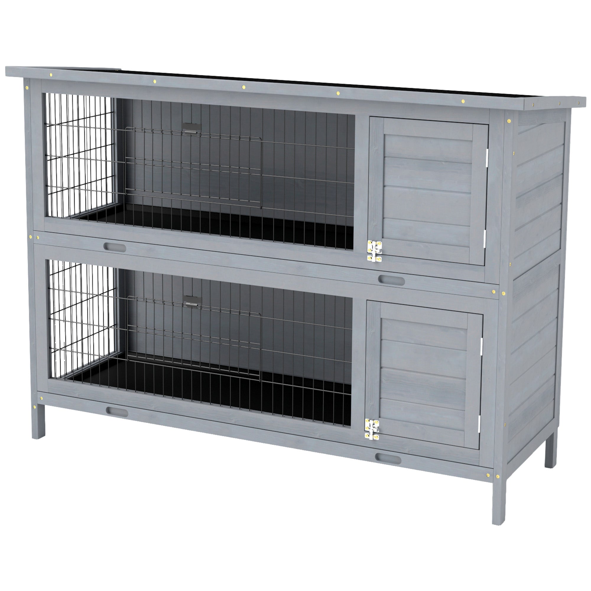 Clapier en bois à 2 niveaux pour lapins, maison pour animaux, enclos en bois avec parcours, gris