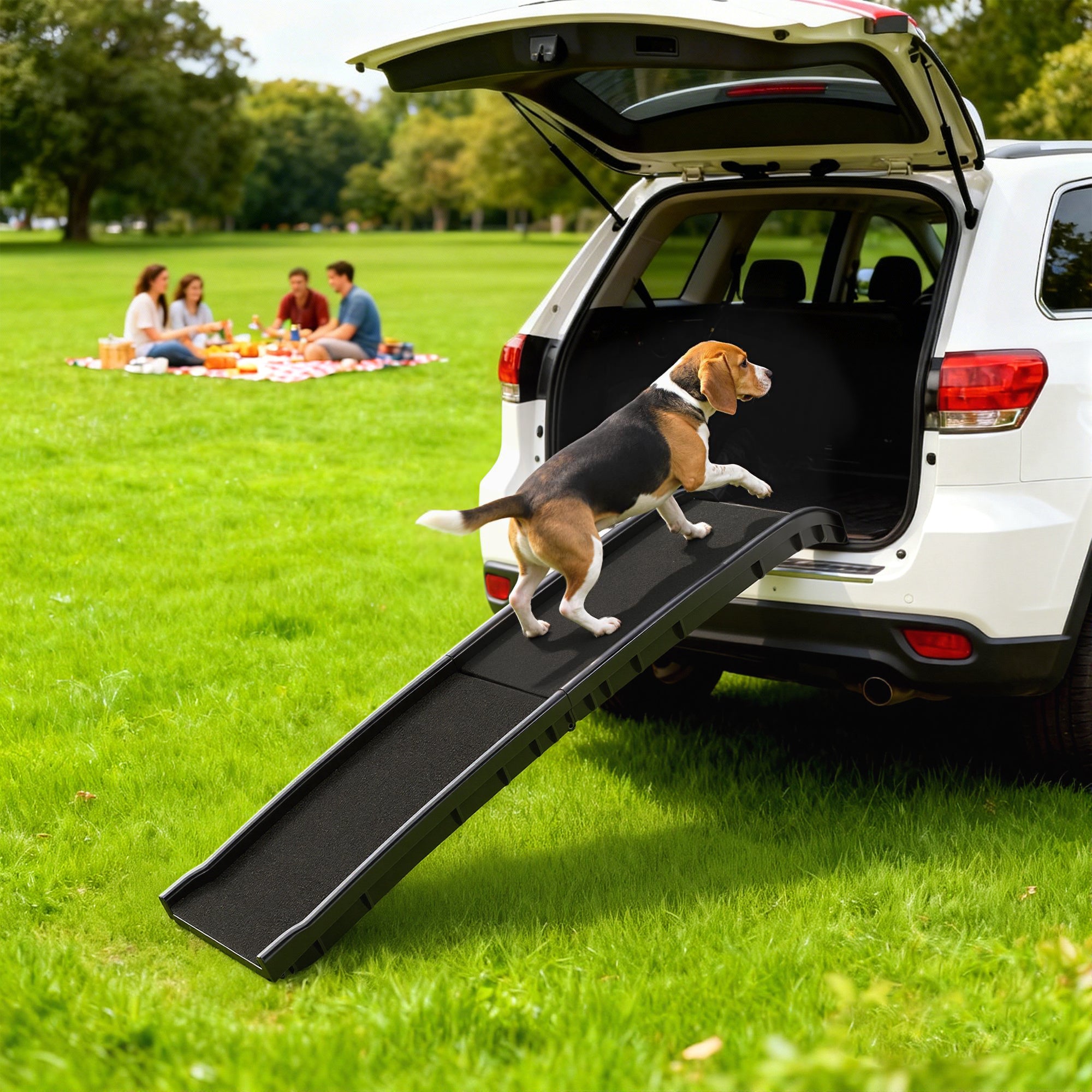 61 Inches Folding Pet Ramp with Frosted Surface, Raised Side Rails, for Cars, SUVs
