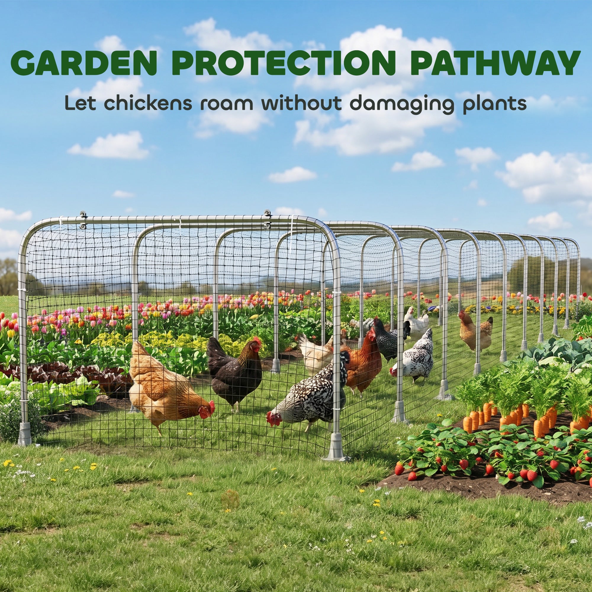 Extra Long Chicken Tunnel for Outside, 354" x 39" Galvanized Steel Chicken Run for 10-15 Chickens or Ducks