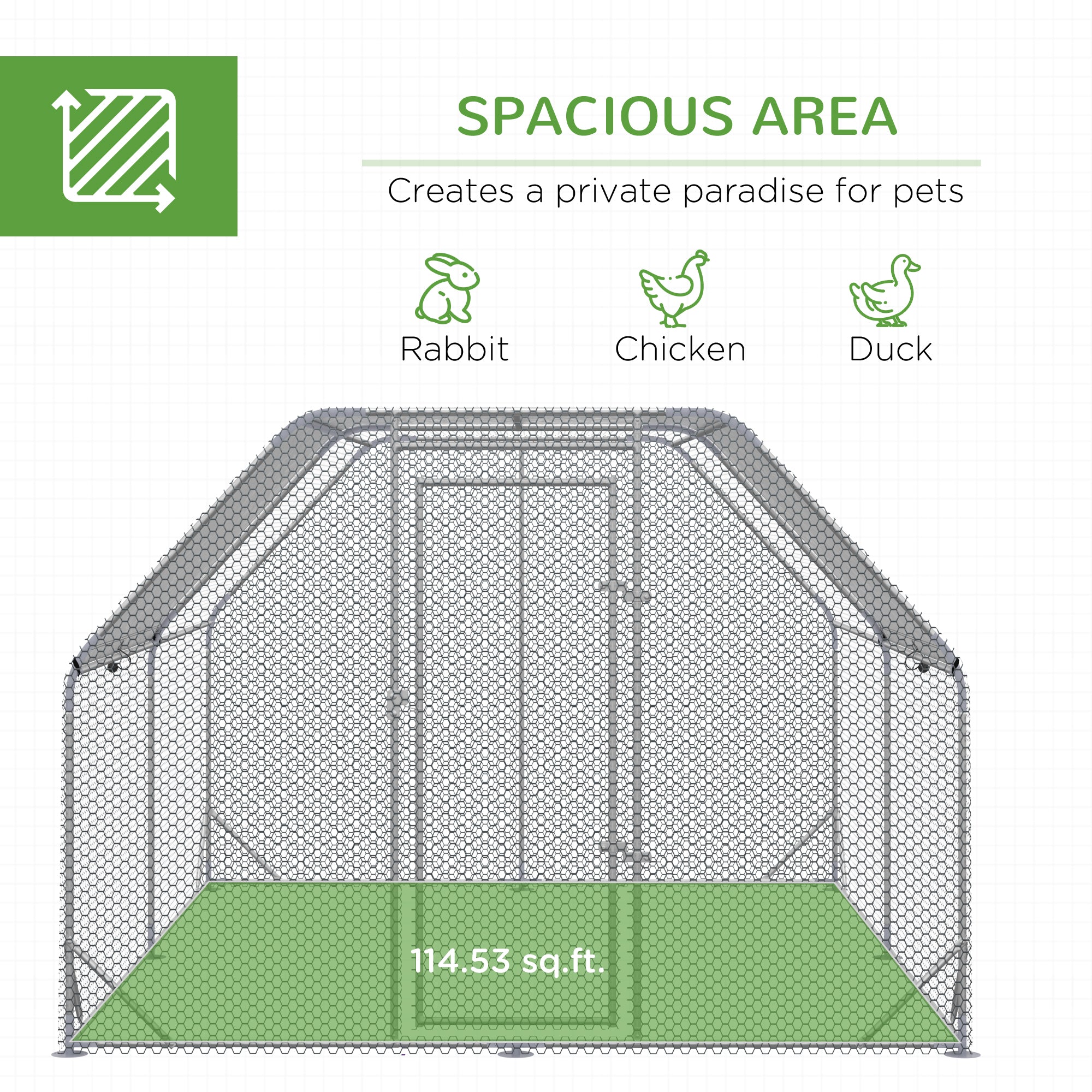 Chicken Run Outdoor, Galvanized Large Metal Chicken Coop Cage, Walk-in Enclosure Poultry Hen Run House Playpen Rabbit Hutch with Flat Roof, Cover, 9.2'x12.5'x6.5', Silver