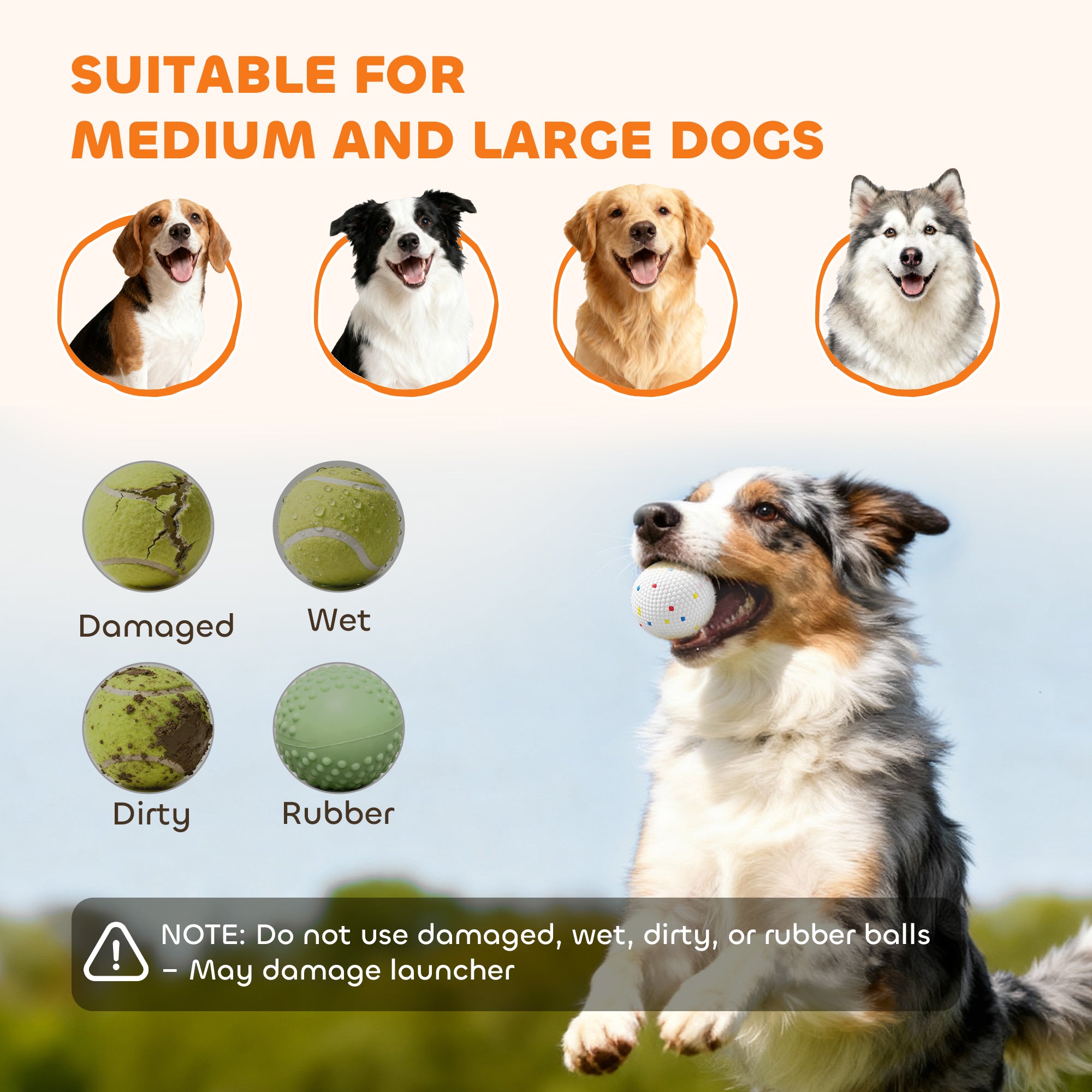 Automatic Dog Ball Launcher, Automatic Ball Launcher with 3 ETPU Balls, 26-79ft, for Medium and Large Dogs, Orange