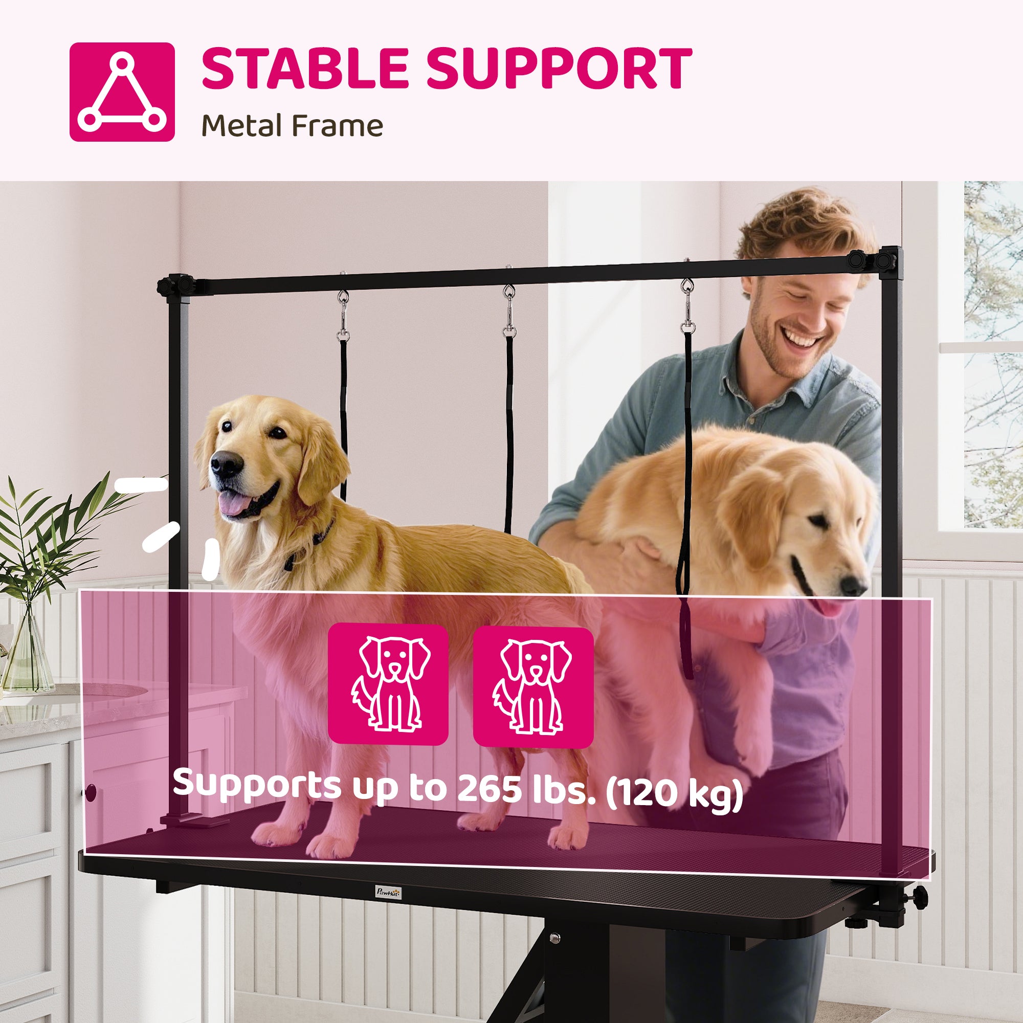 43" L Hydraulic Dog Grooming Table, Z-Lift Height Adjustable Pet Grooming Table with Noose and Non-Slip Tabletop