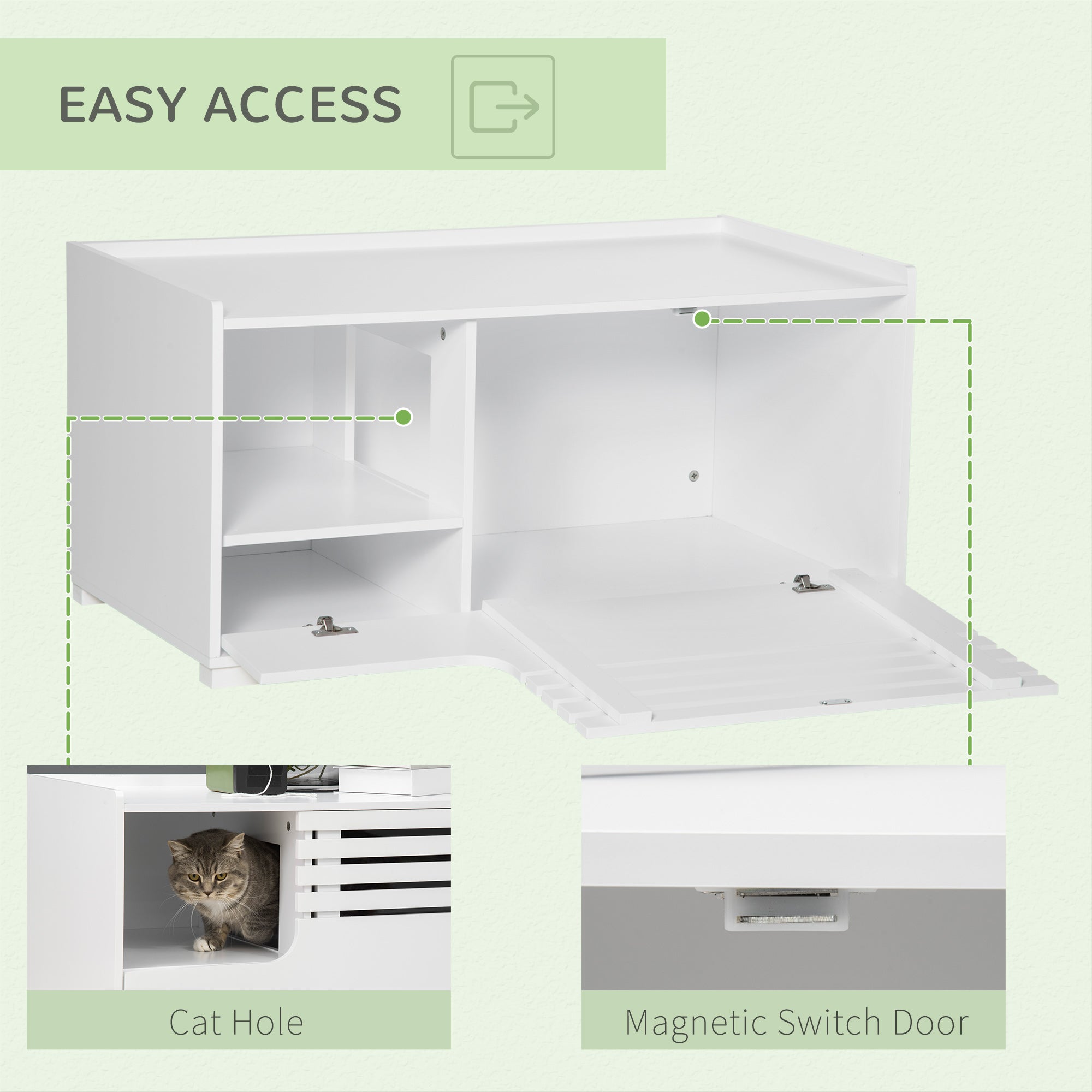 Hidden Cat Litter Box Furniture, Cat Litter Box Enclosure with Storage Compartments and Side Table Function, White