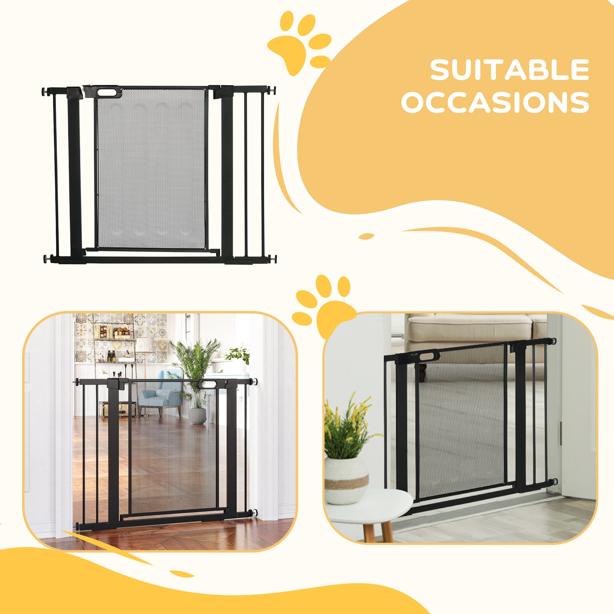 29.5"-40.6" Metal Pet Gate, Dog Gate with Auto Closing Door, Double Locking, for Doorways, Stairs, Hallways, Black