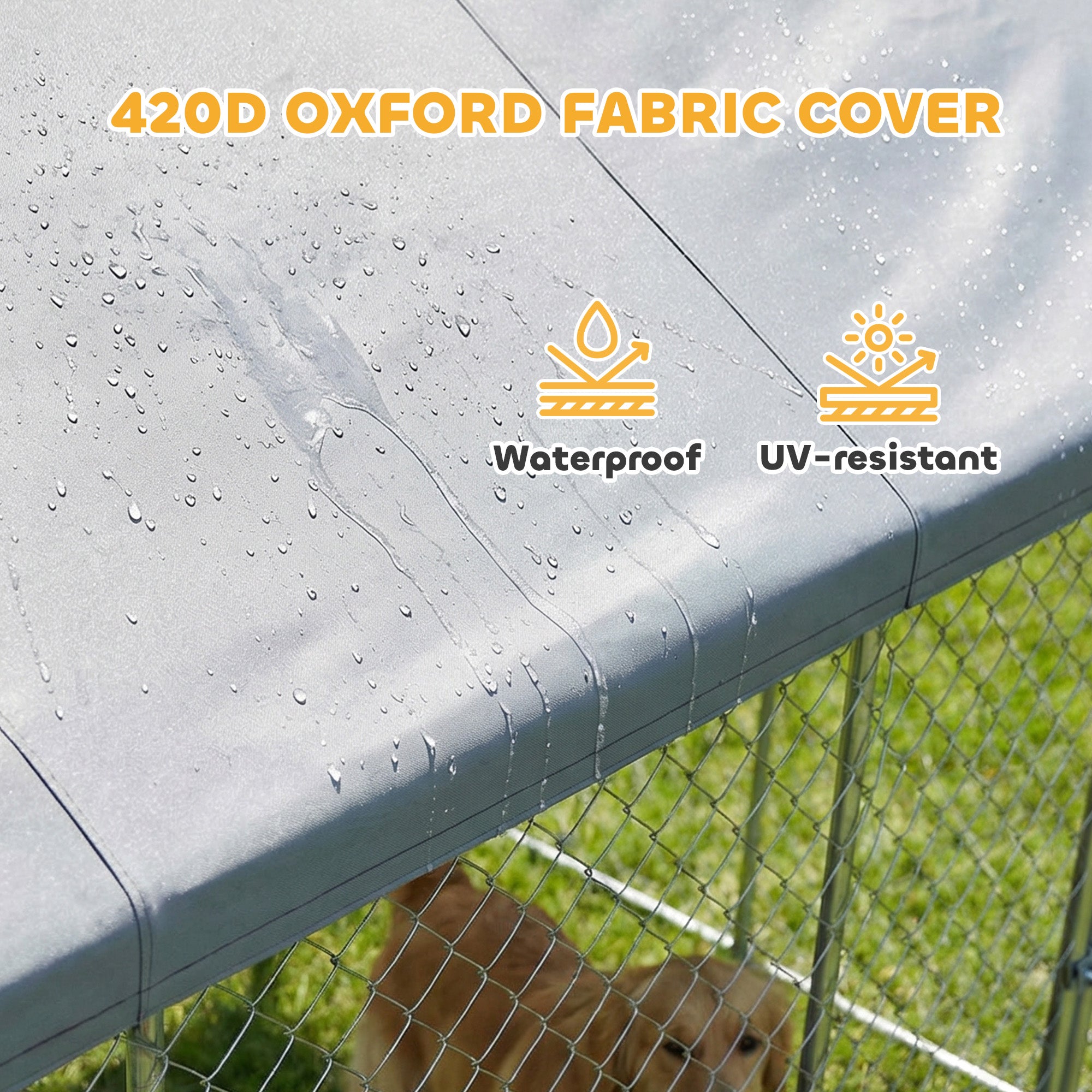 Heavy Duty Outdoor Dog Kennel with Waterproof Roof, Secure Latch, Chain Link Dog Run for Backyard, 19.7' x 7.5' x 7.9'