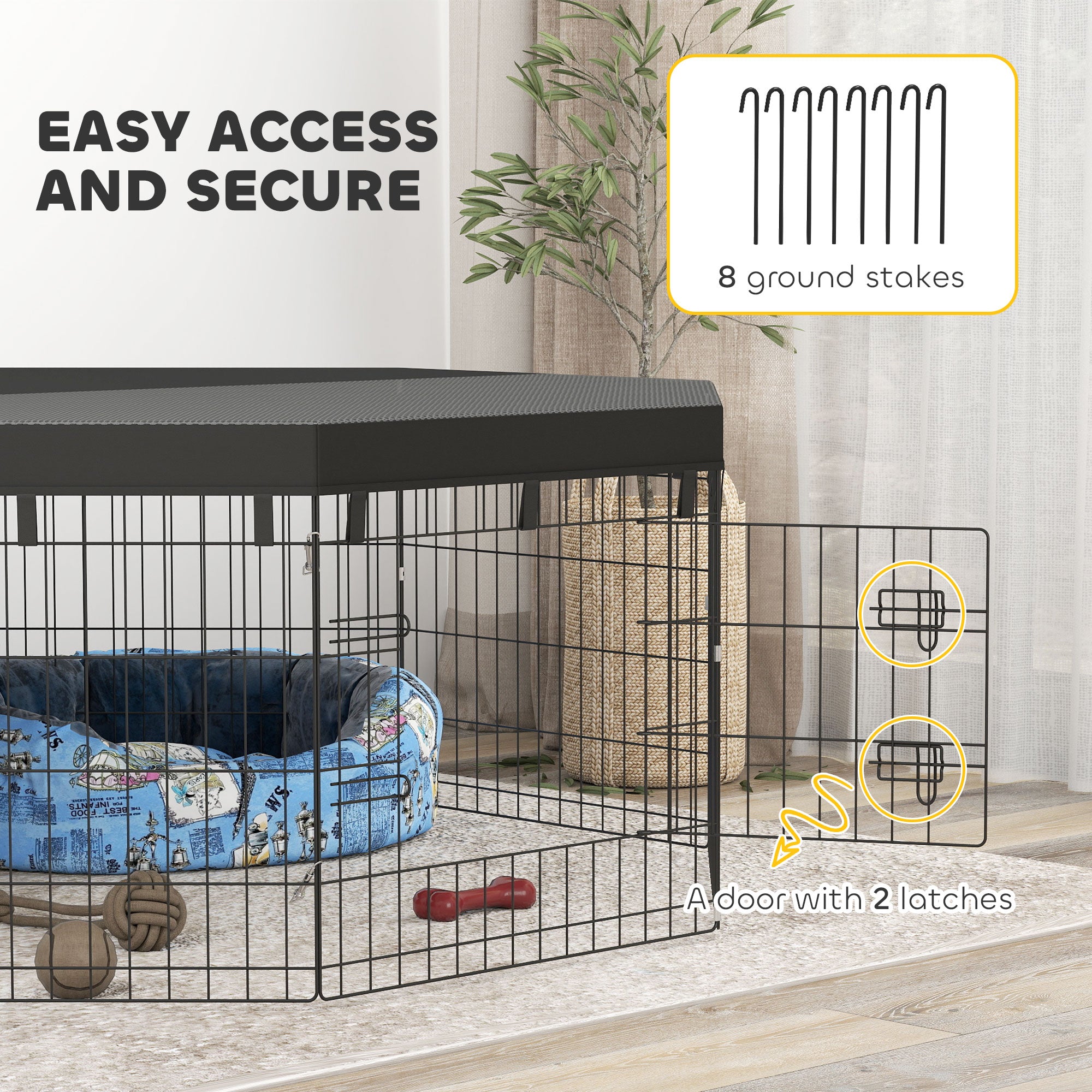 8 Panels Foldable Dog Playpen with Top Cover, 24" High